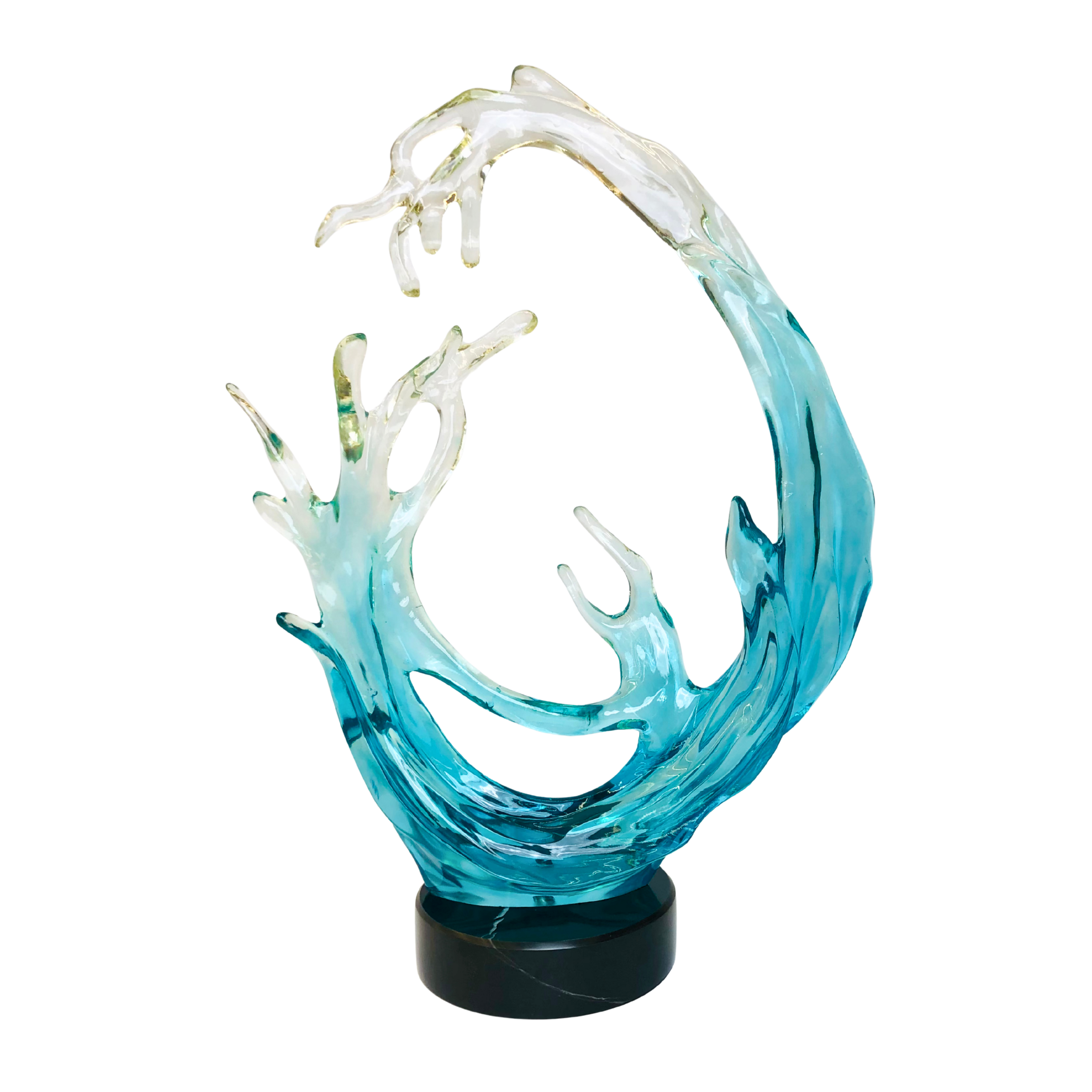 Elegant Crystal Wave Sculpture on Marble Base – Ocean Inspired Décor