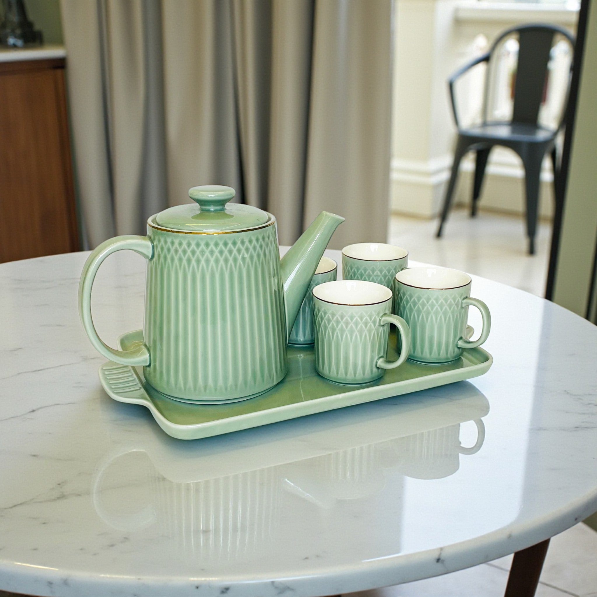 Elegant Blush Round Tea Set - Set of 9