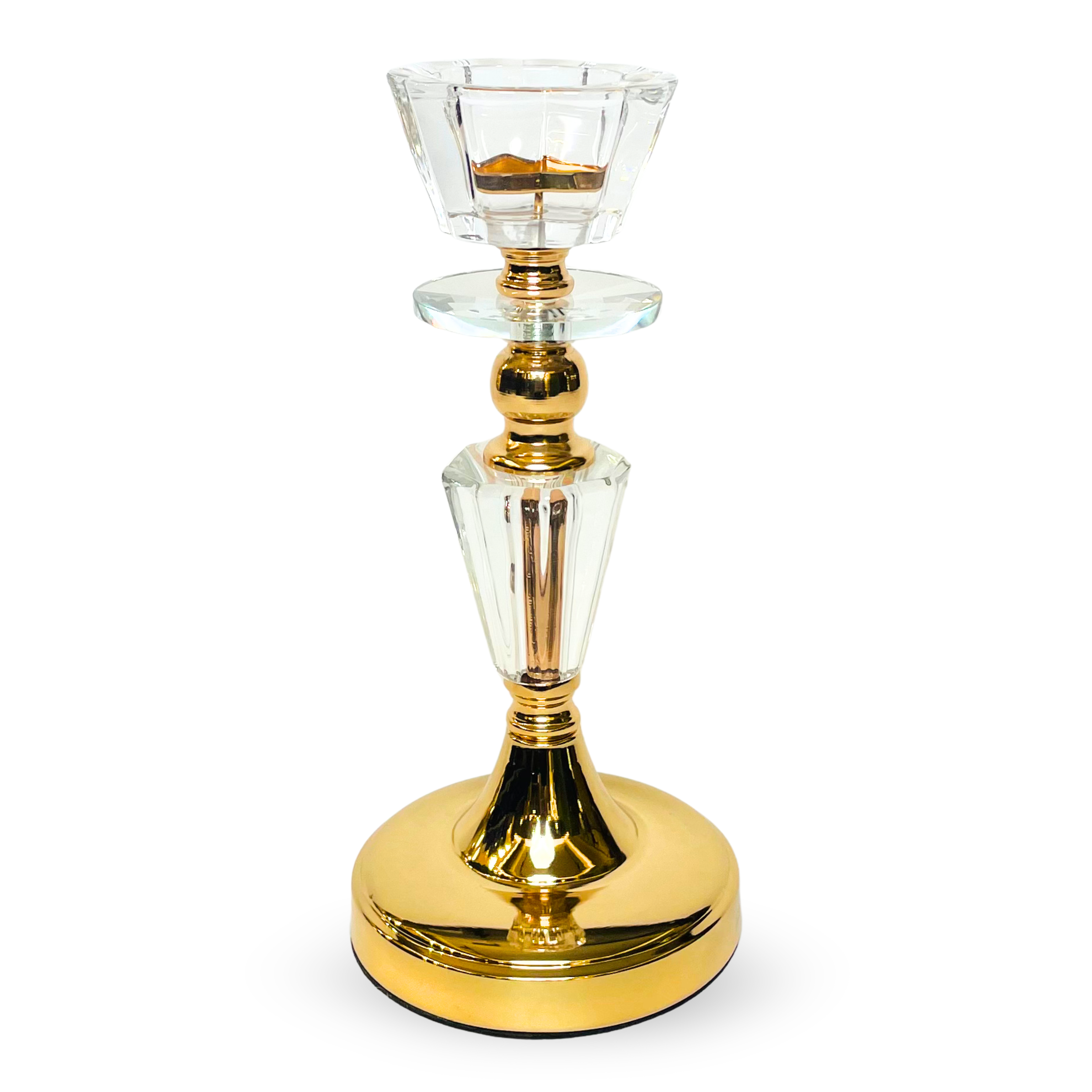 Crystal & Gold Taper Candle Holder – Elegant Decorative Accent