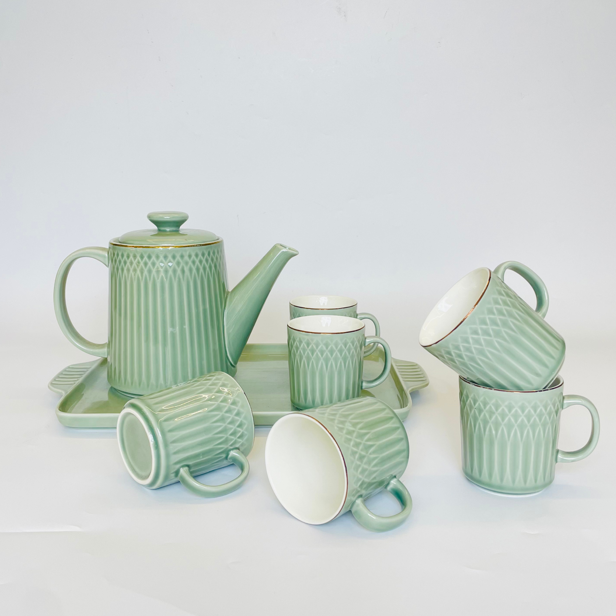 Elegant Blush Round Tea Set - Set of 9