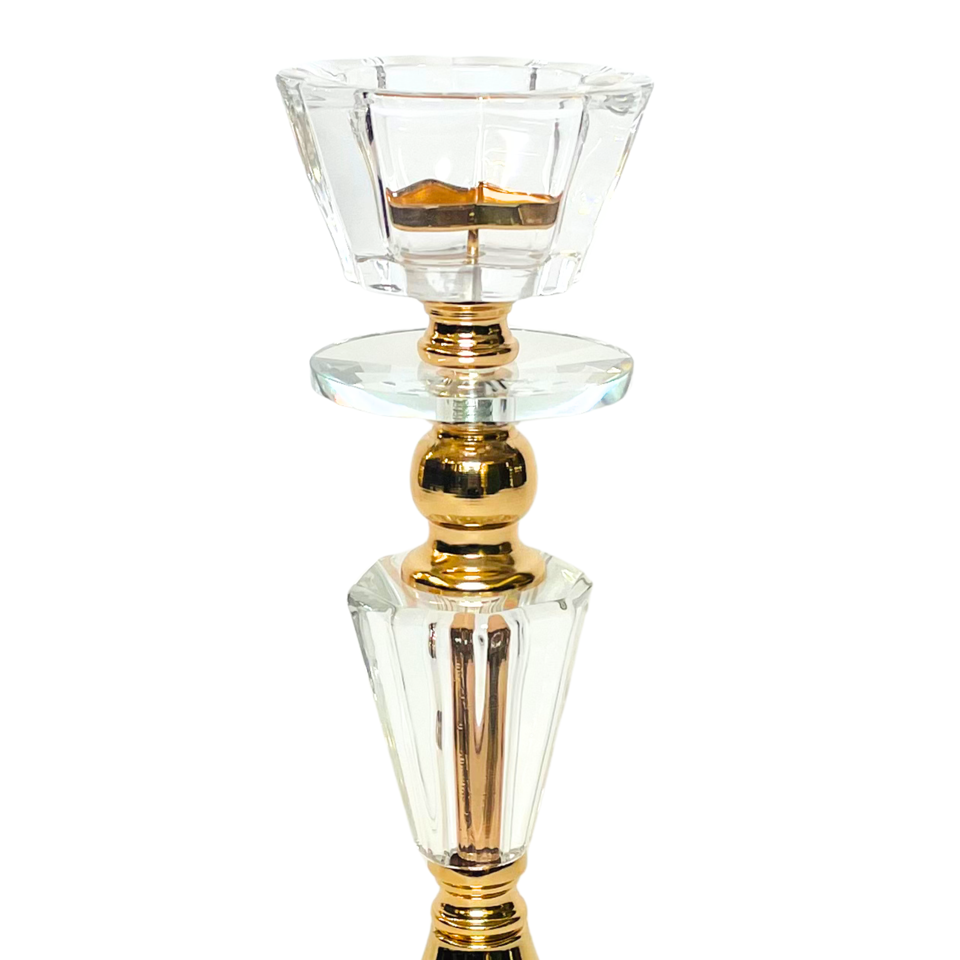 Crystal & Gold Taper Candle Holder – Elegant Decorative Accent