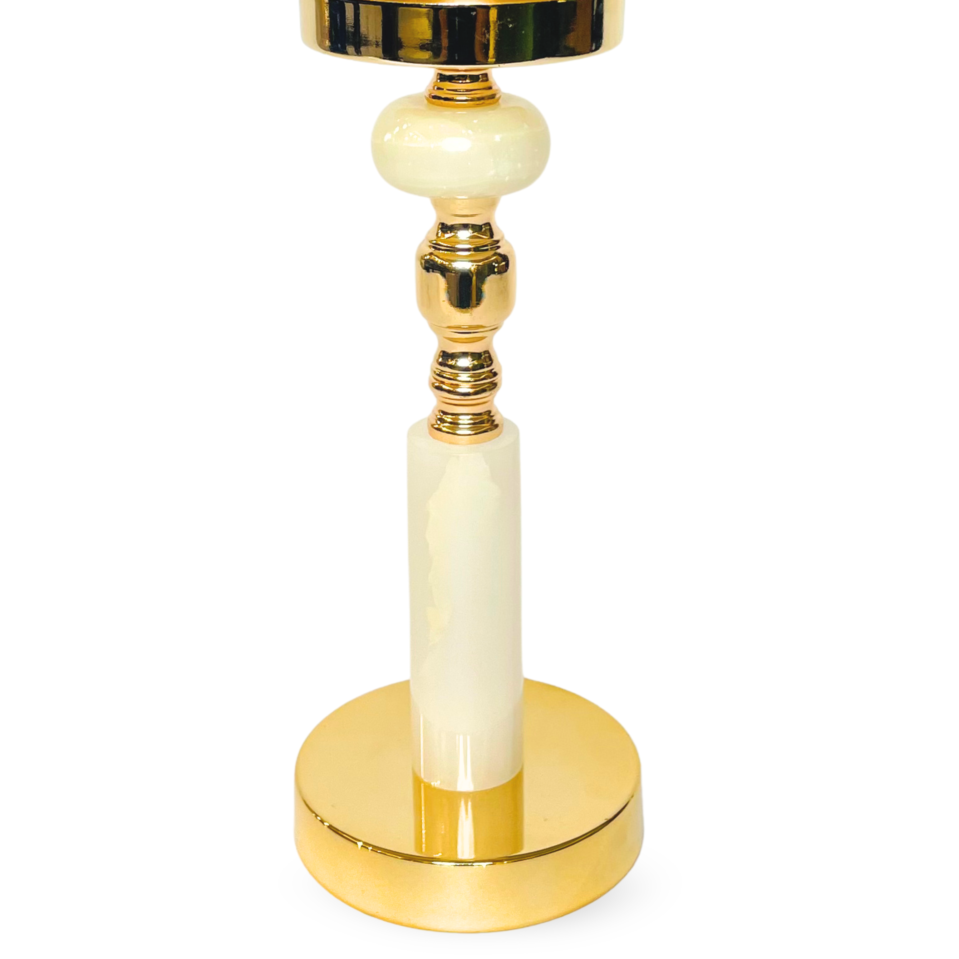 Gold & Ivory Candle Holder with Amber Glass Shade – Elegant Table Accent