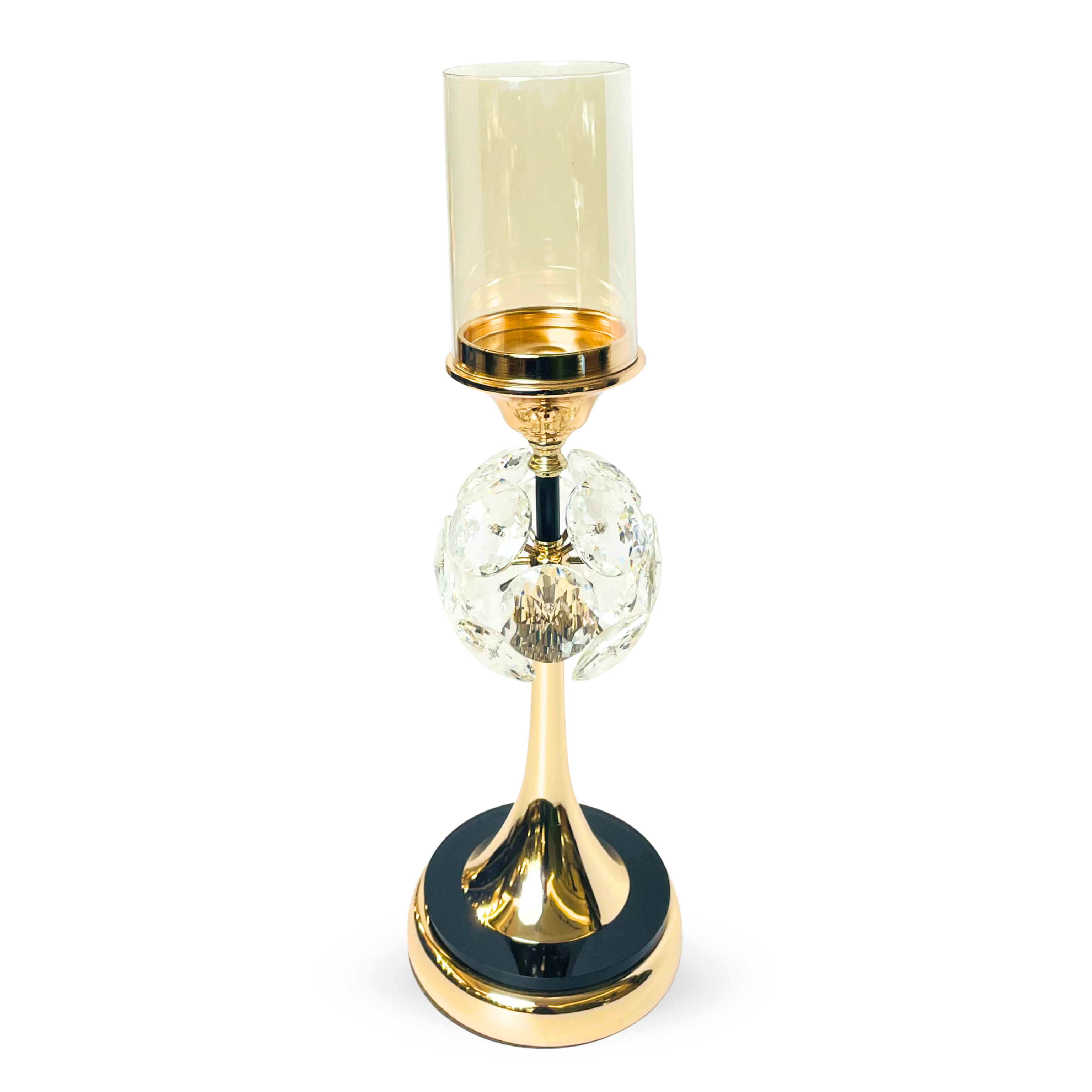 Crystal Floral Design Candle Holder with Gold Base & Glass Shade – Luxury Accent Piece
