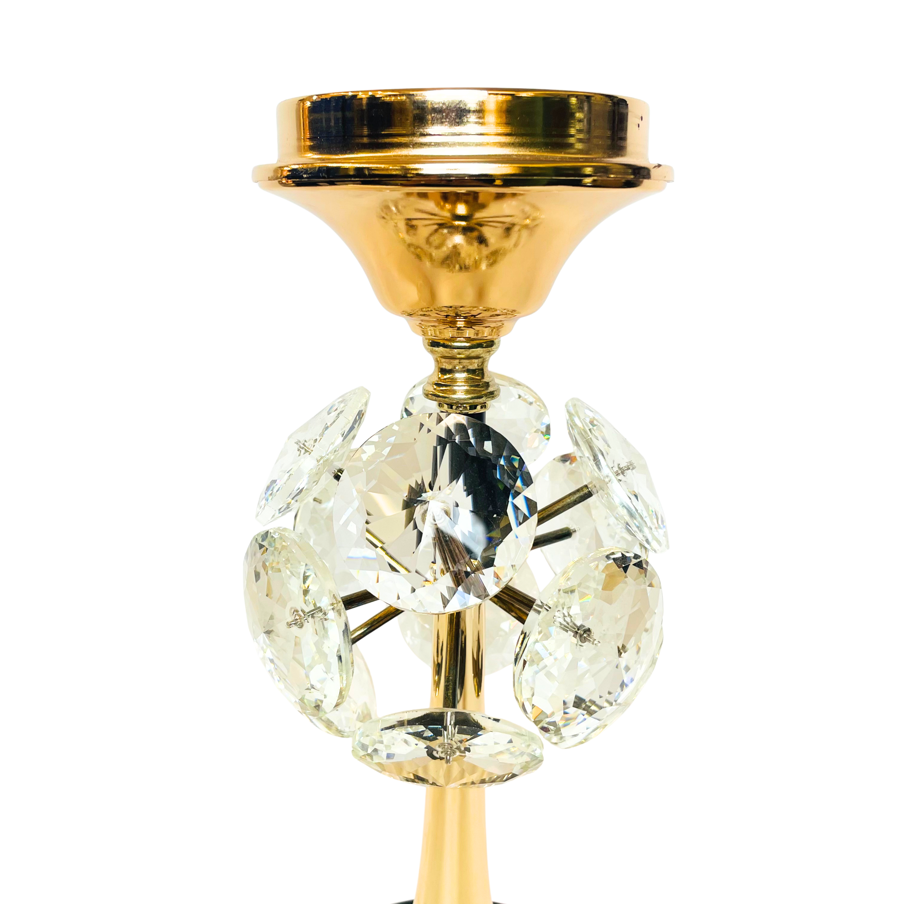 Crystal Floral Design Candle Holder with Gold Base & Glass Shade – Luxury Accent Piece
