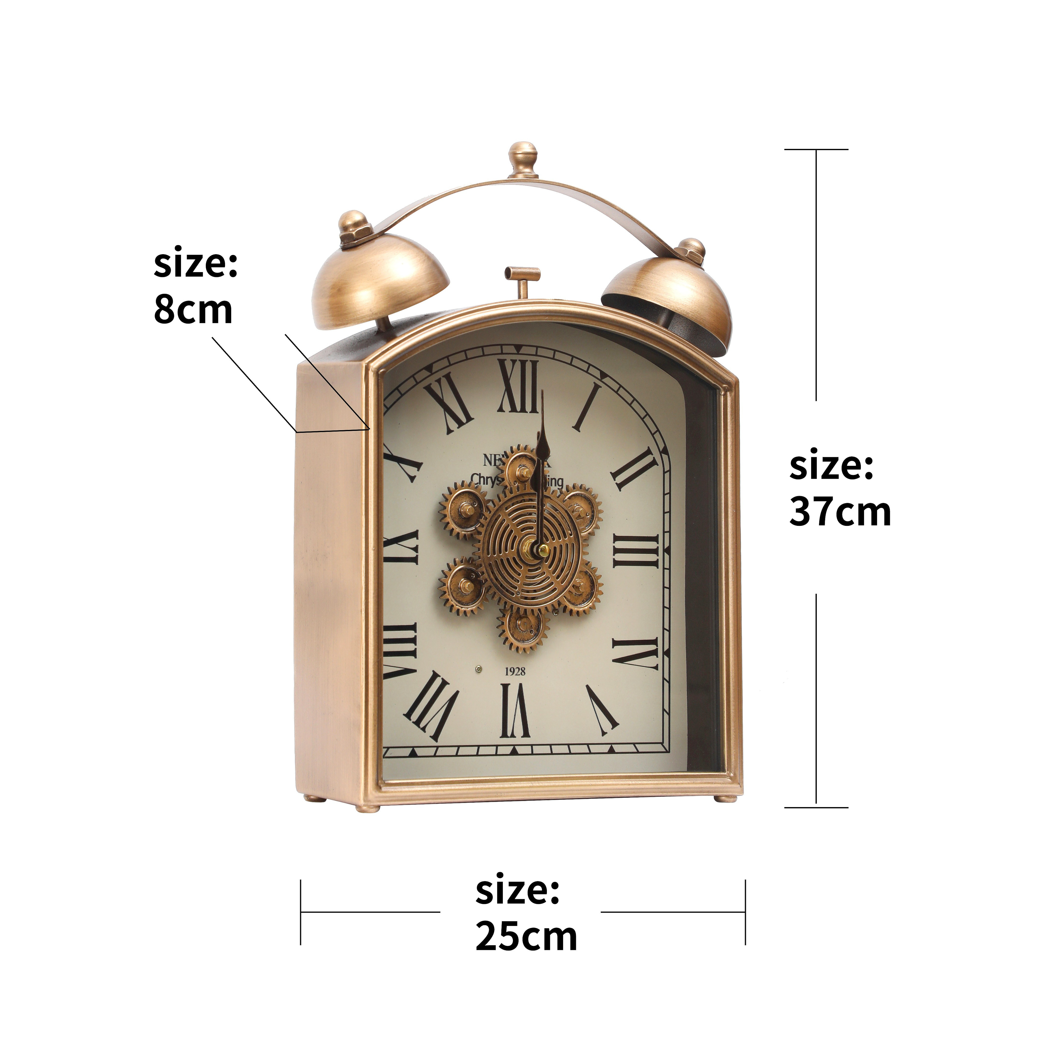 Vintage Brass Finish Twin Bell Table Clock with Roman Numerals