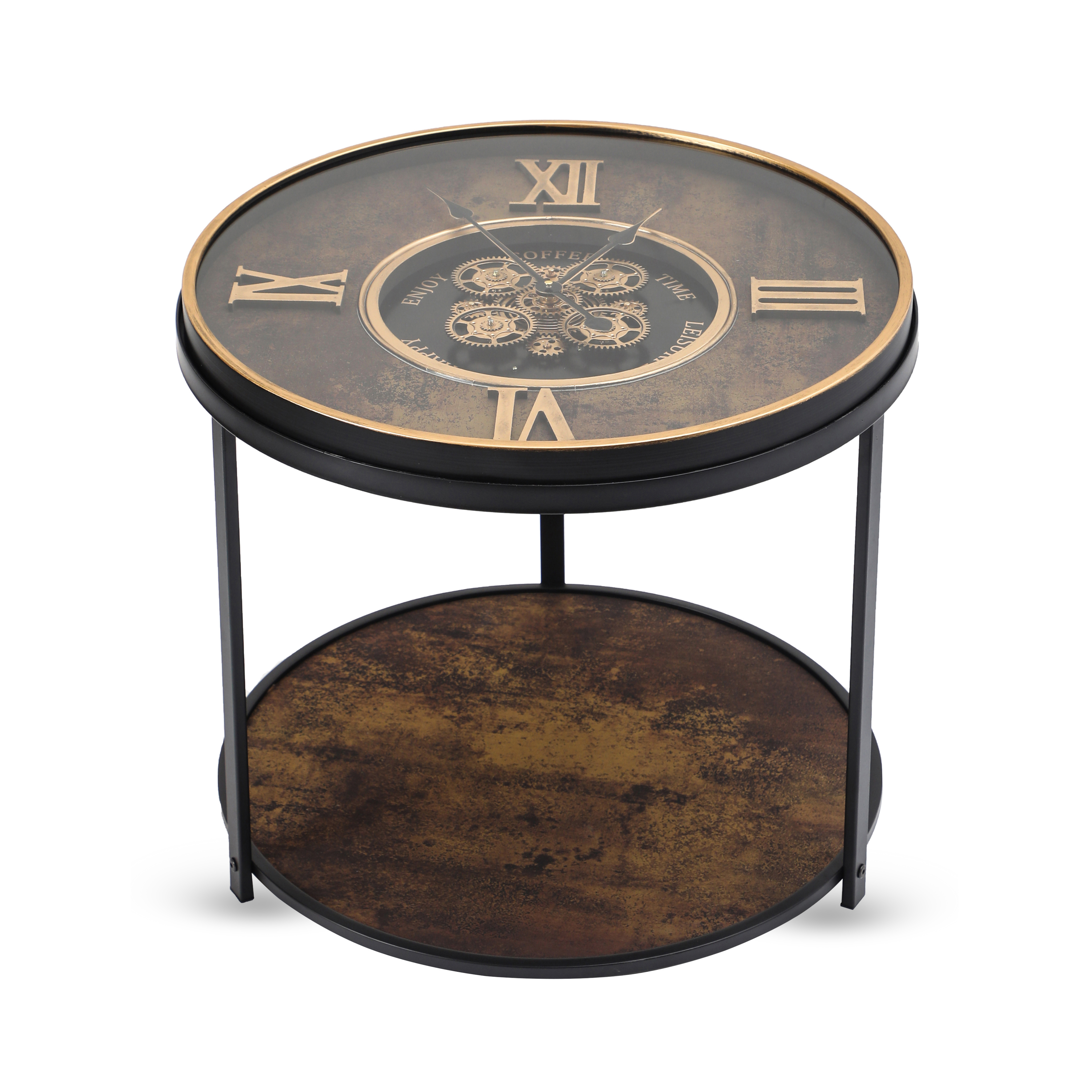 Classic Roman Numeral Coffee Table with Timepiece Top