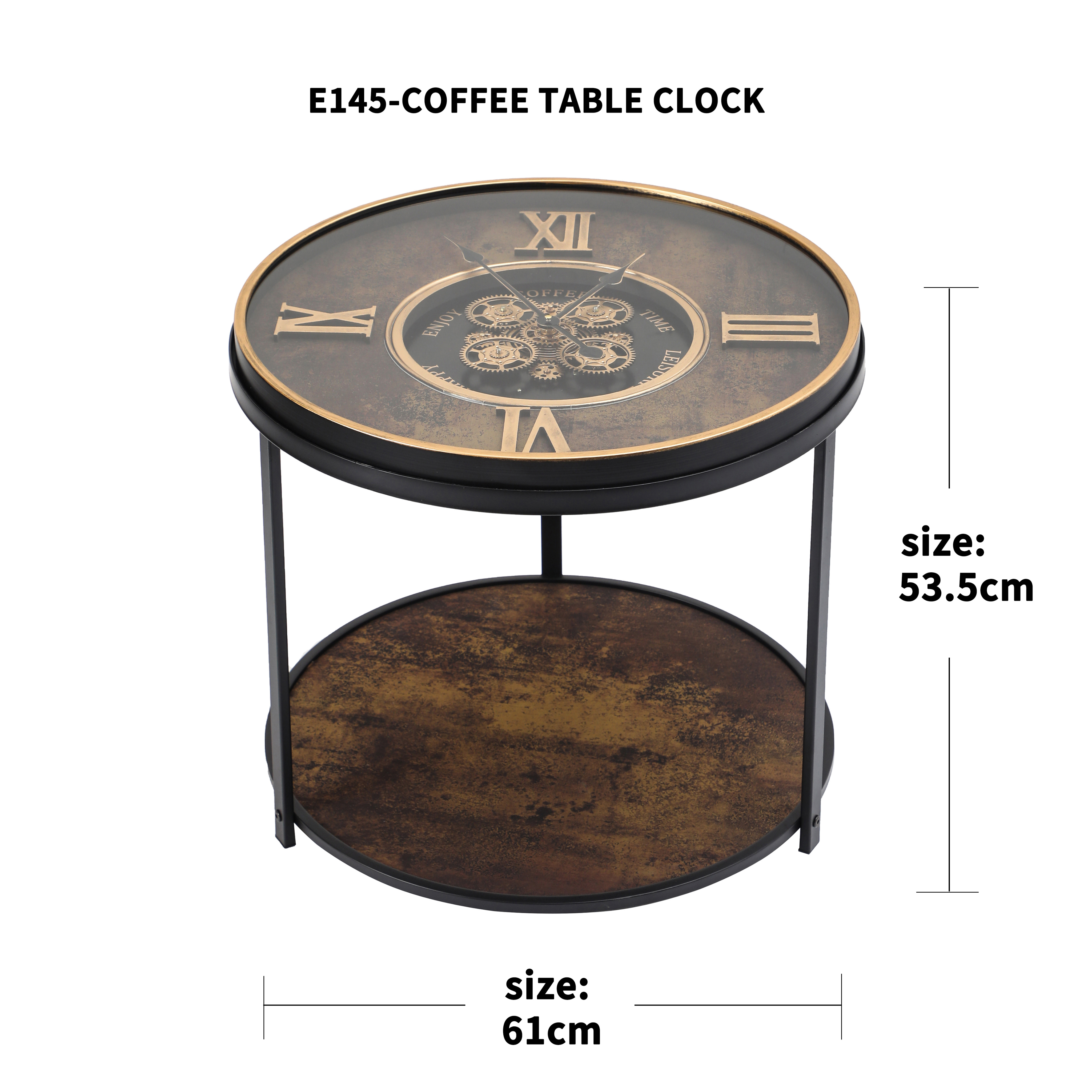 Classic Roman Numeral Coffee Table with Timepiece Top