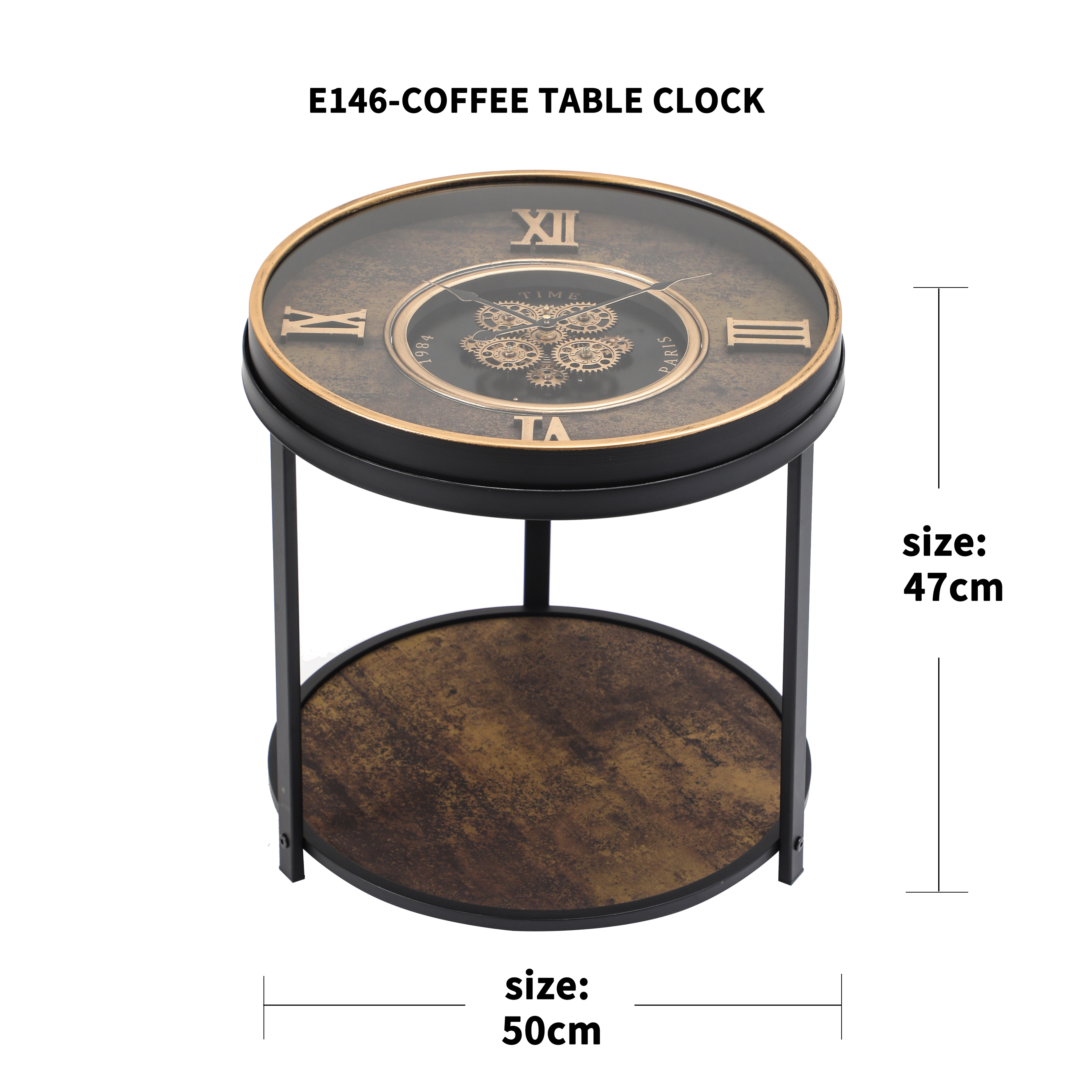 Classic Roman Numeral Coffee Table with Timepiece Top