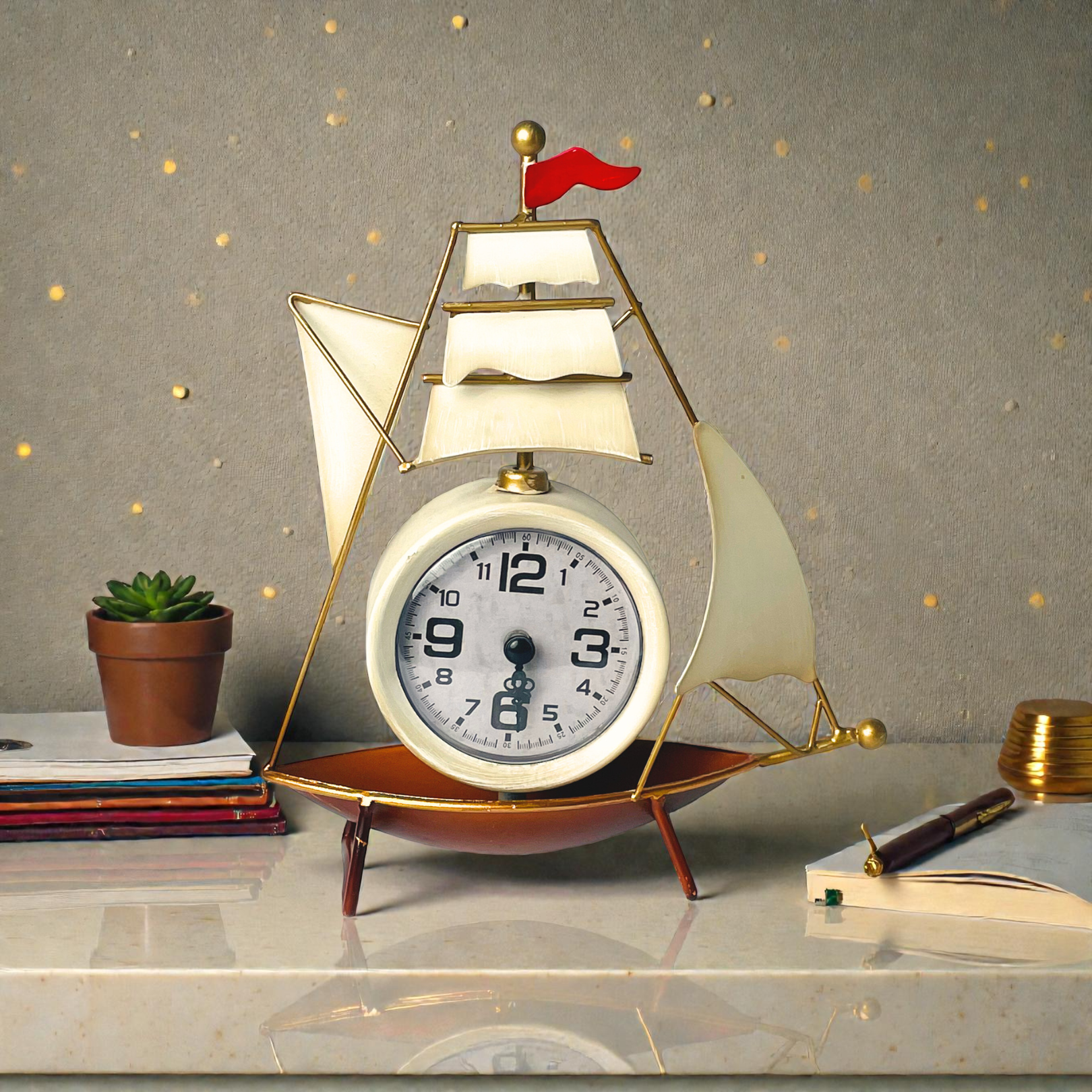 Majestic Boat Table Clock Showpiece