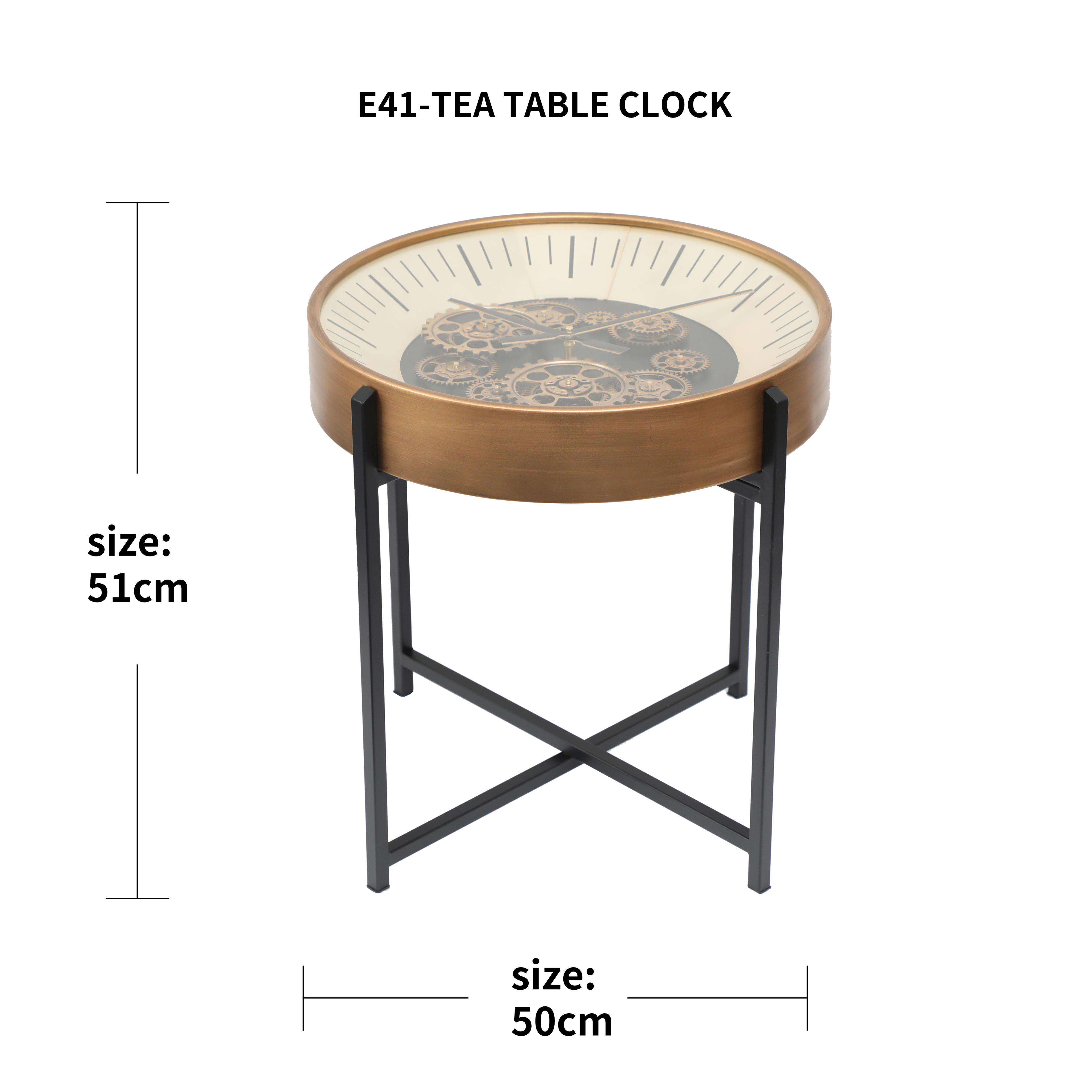 Rustic Clock Top Tea Table – Metal & Wood Finish