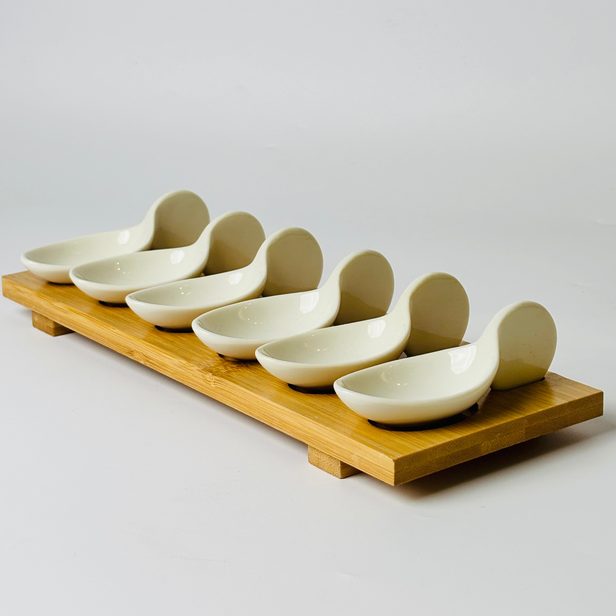 Elegant Spoon Serve Platter Set with Wooden Base