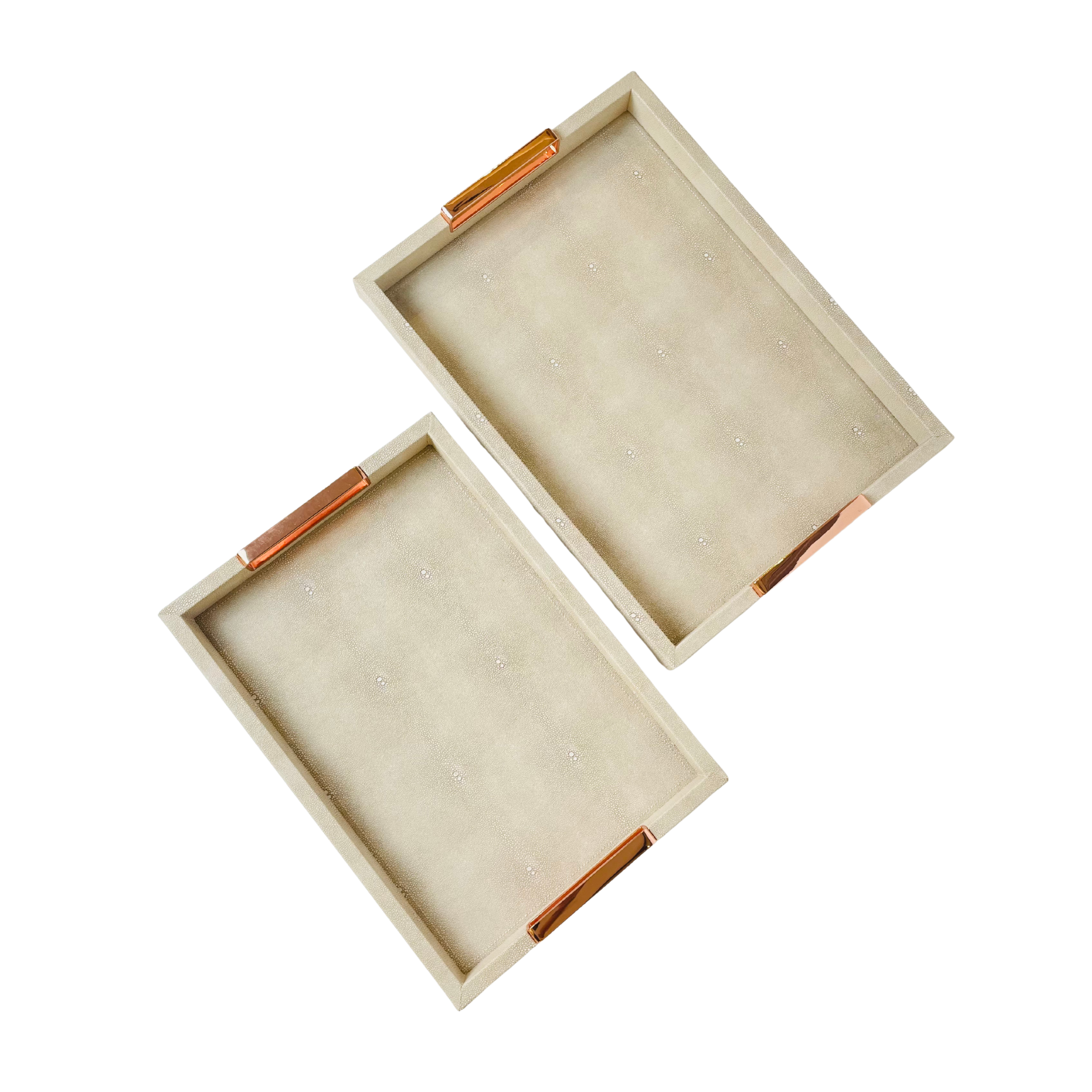 Elegant Beige Rectangular Serving Tray with Rose Gold Handles – Set of 2
