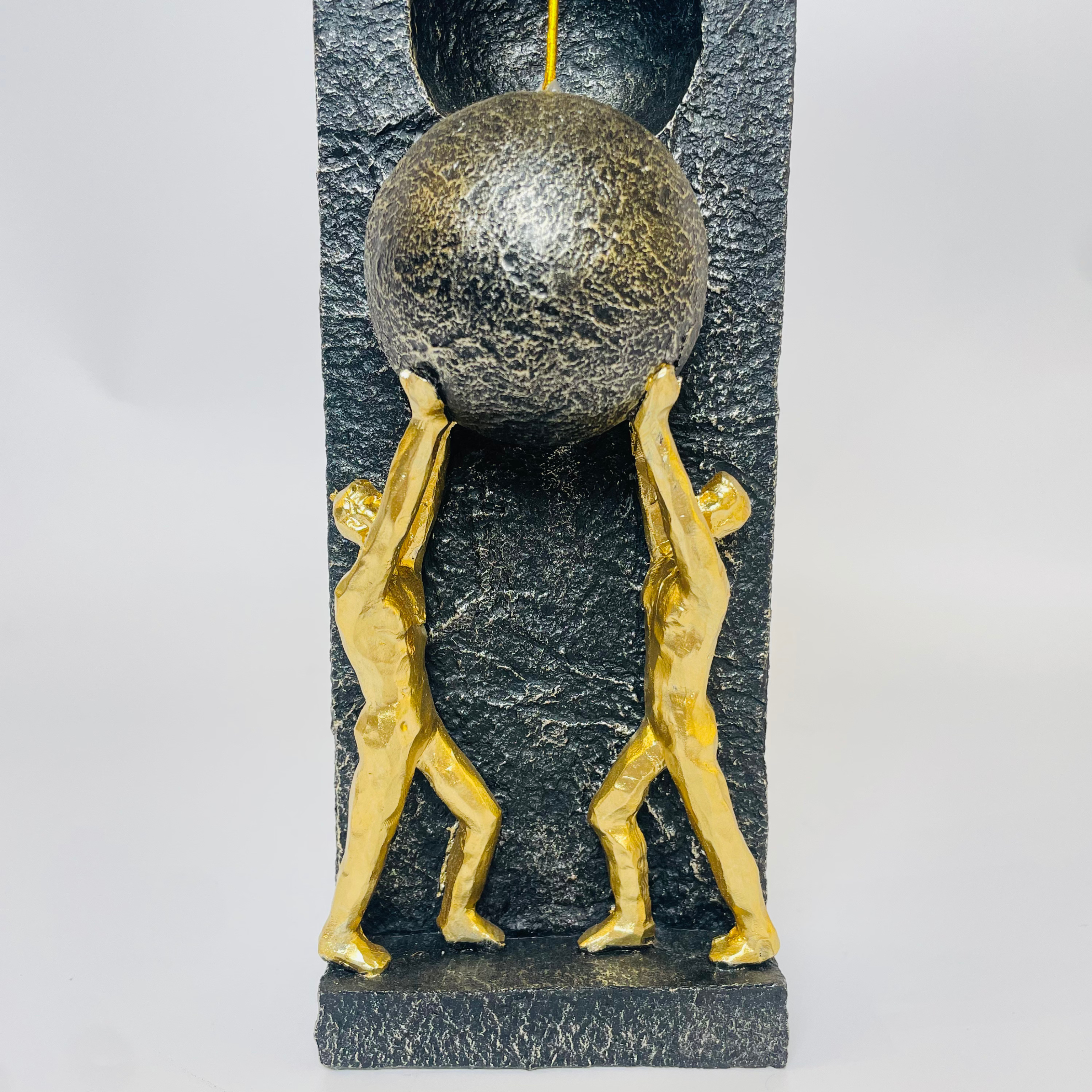 Abstract Teamwork Sculpture – Golden Figures with Sphere on Black Base