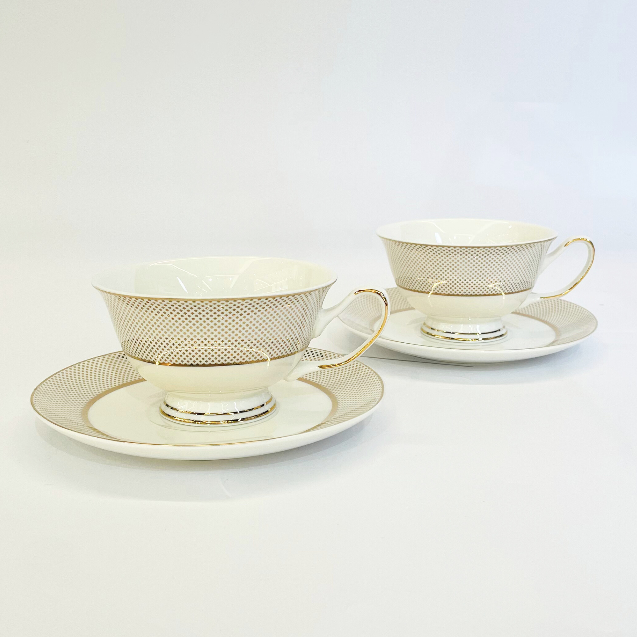Classic Ivory Floral Cup & Saucer Set - Set of 12