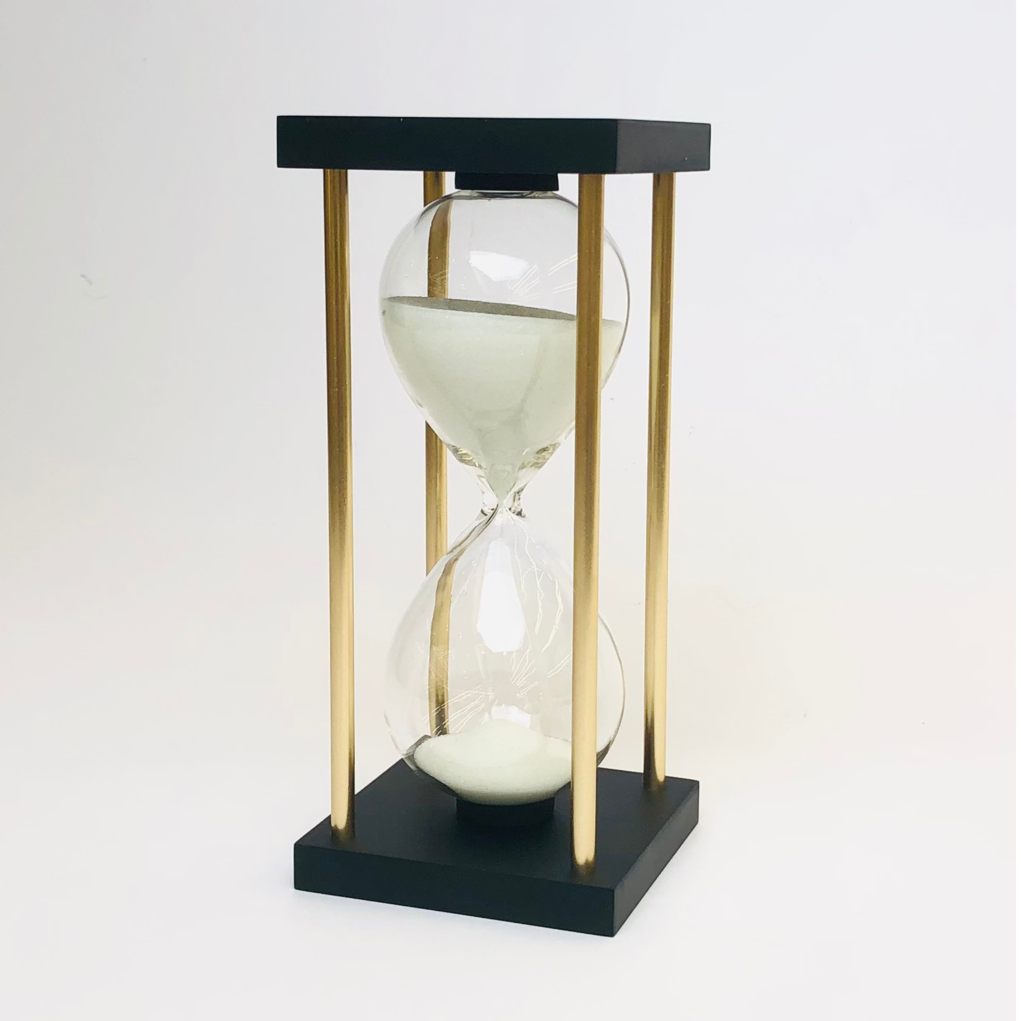Elegant Sand Timer – Clear Glass with Black & Gold Accents