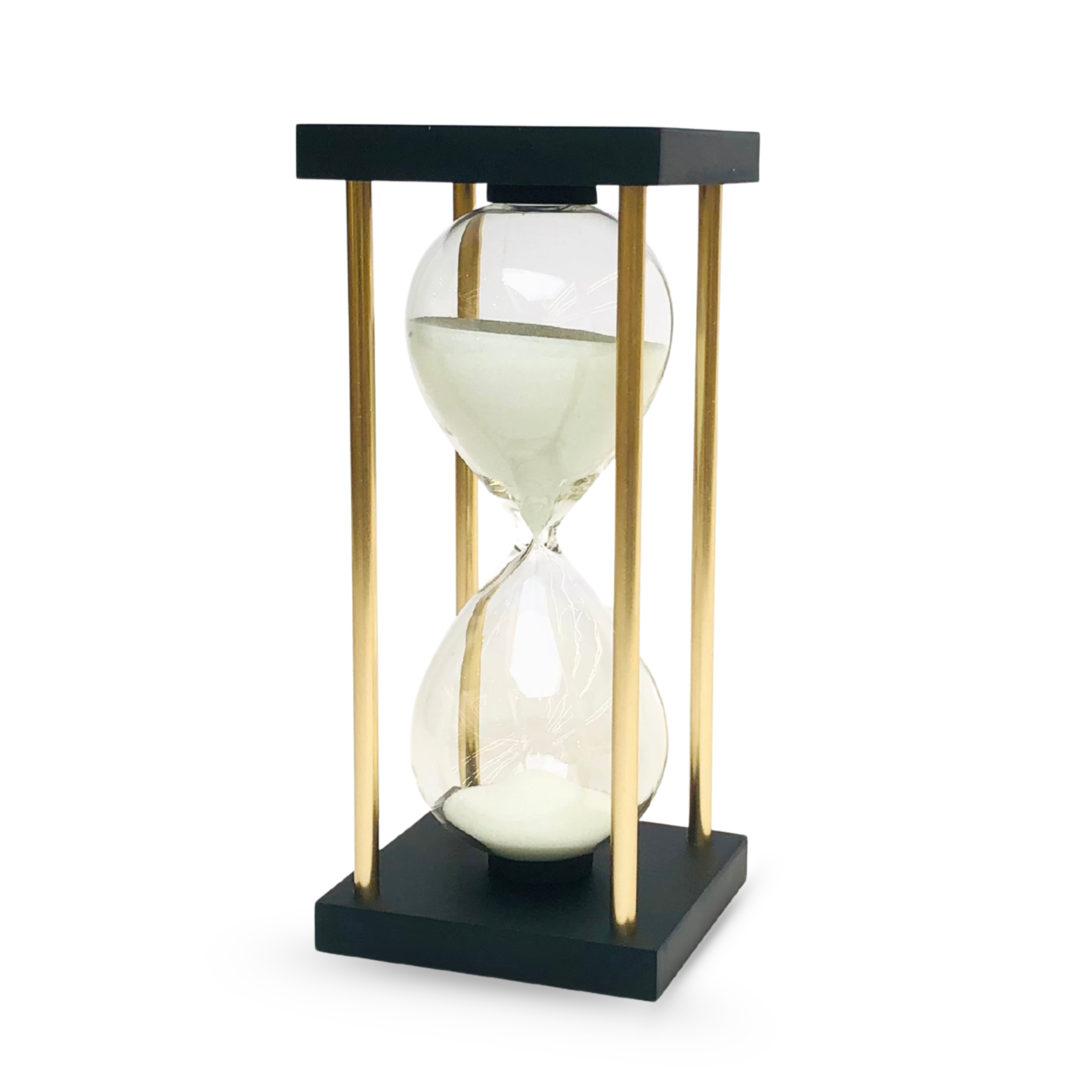 Elegant Sand Timer – Clear Glass with Black & Gold Accents