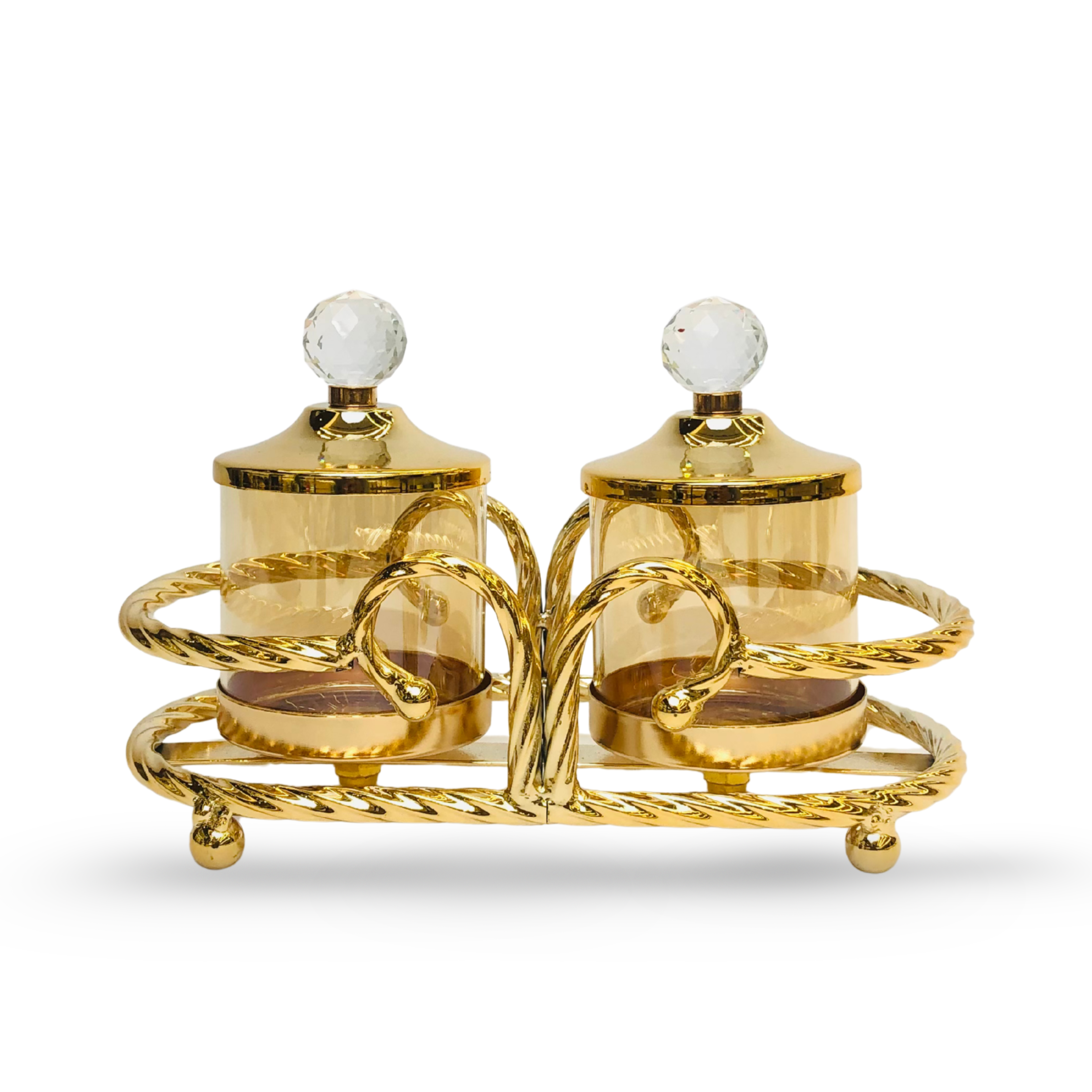 Golden Glass Storage Jar Set with Crystal Lid – 2&3 Pcs Jar Set