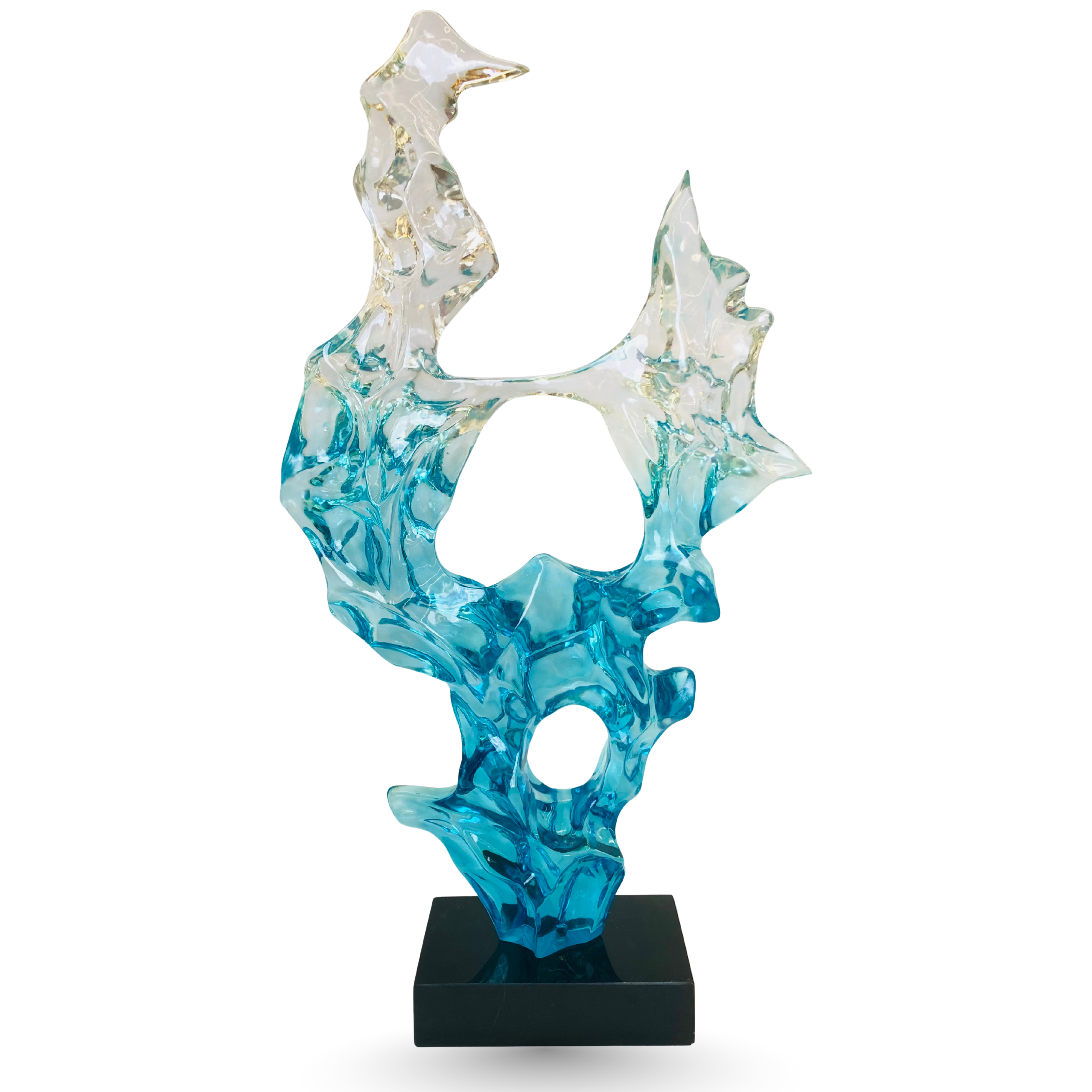 Abstract Crystal Ocean Wave Sculpture on Black Base – Modern Artistic Décor