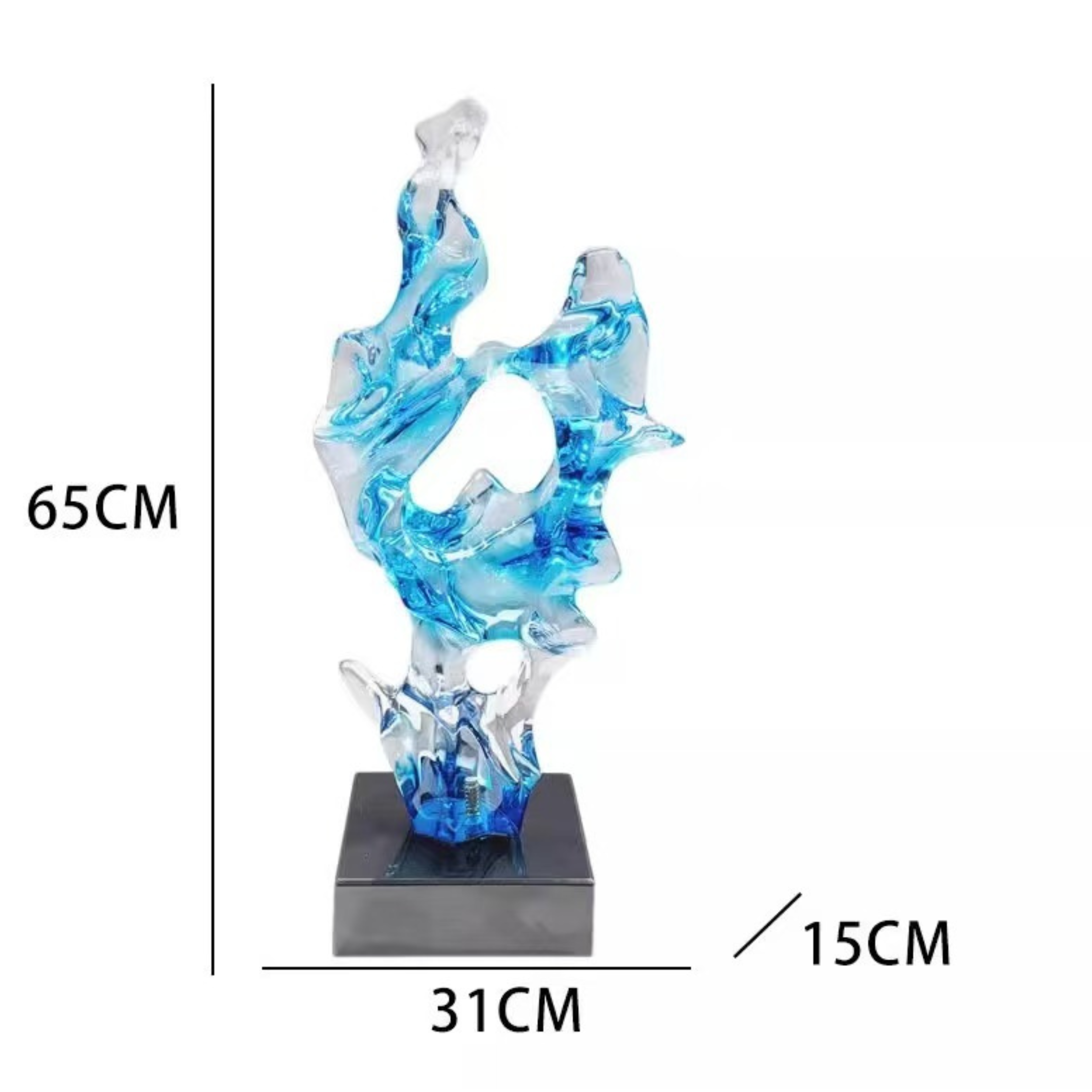 Abstract Crystal Ocean Wave Sculpture on Black Base – Modern Artistic Décor