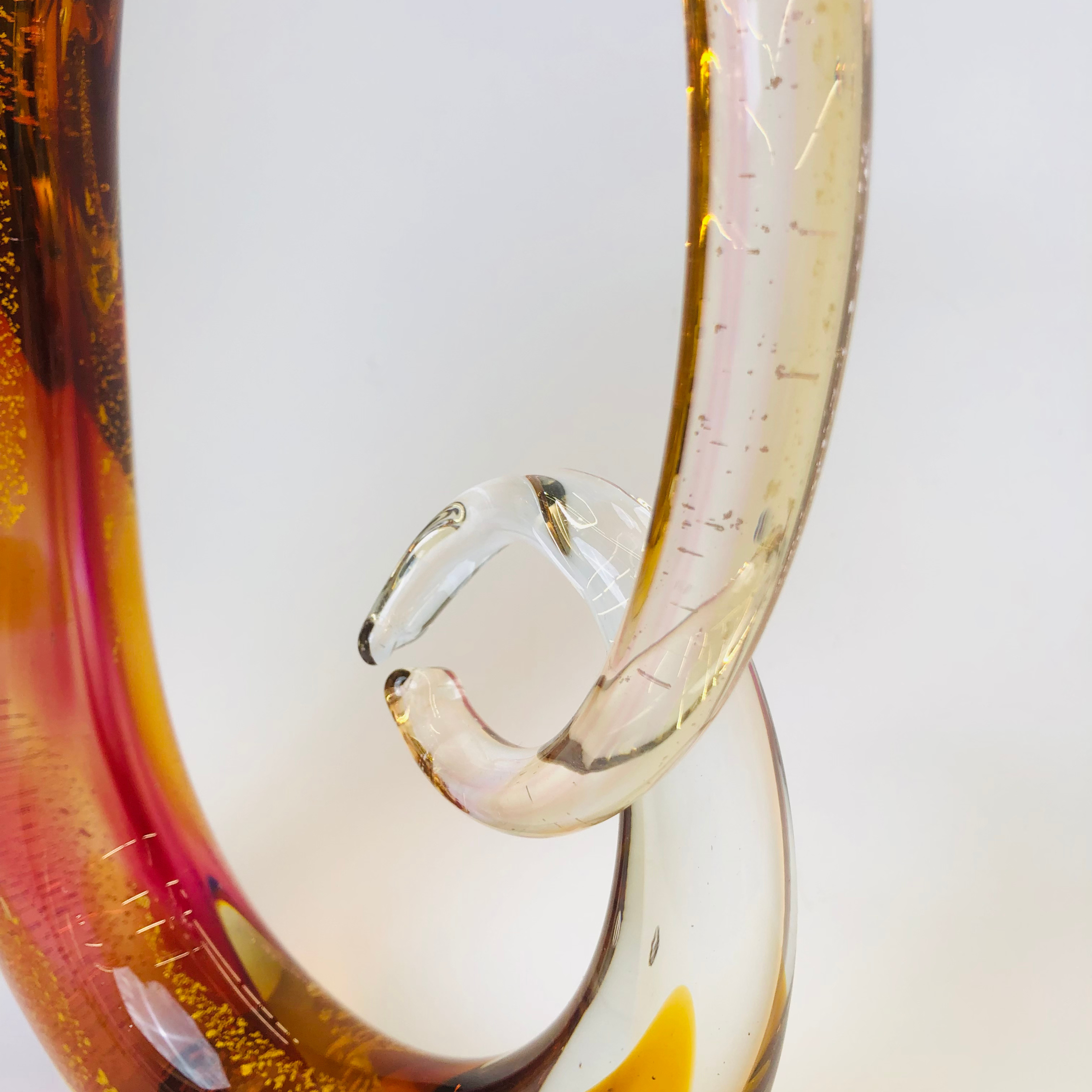 Amber & Pink Swirl Crystal Decorative Sculpture – Modern Art Accent Piece