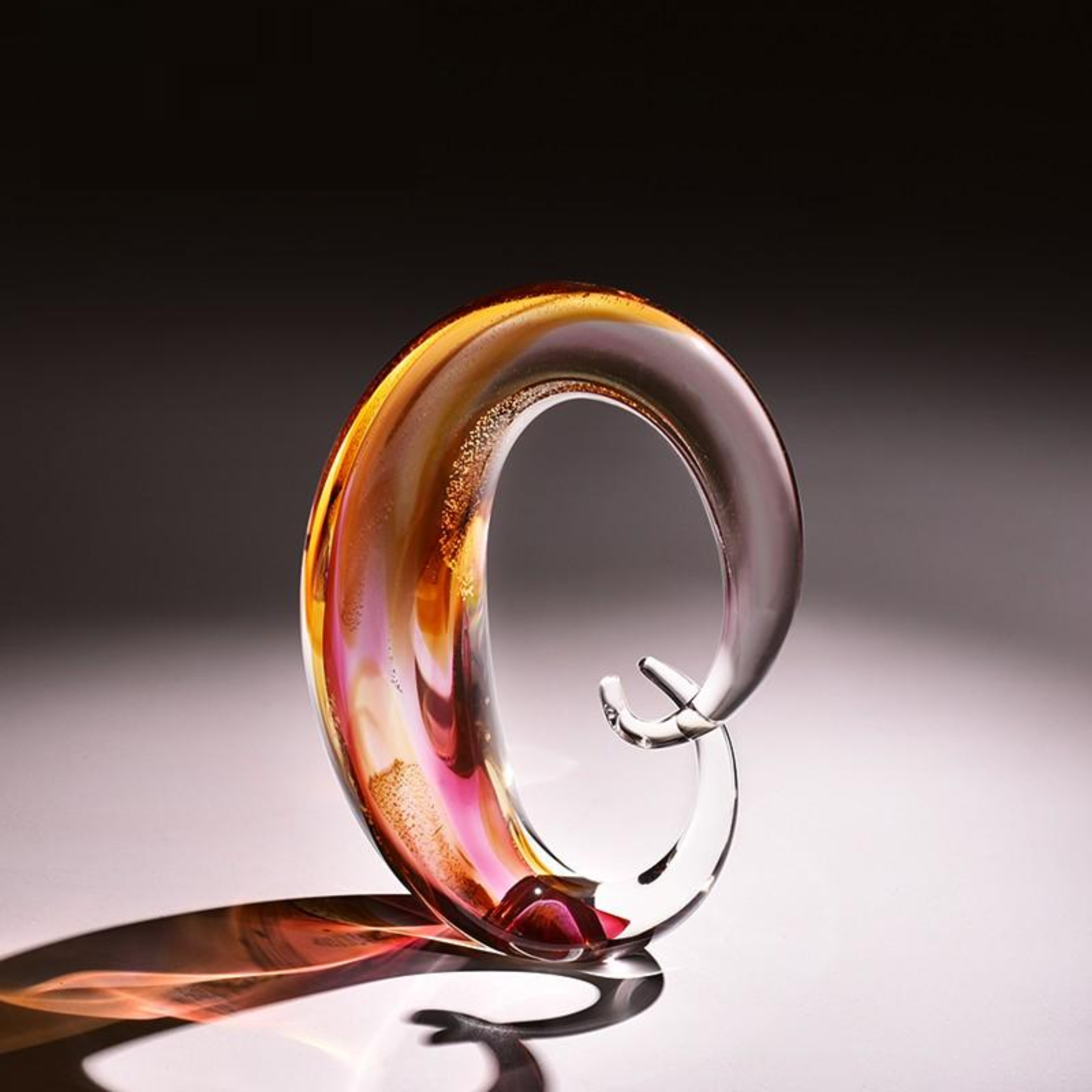 Amber & Pink Swirl Crystal Decorative Sculpture – Modern Art Accent Piece