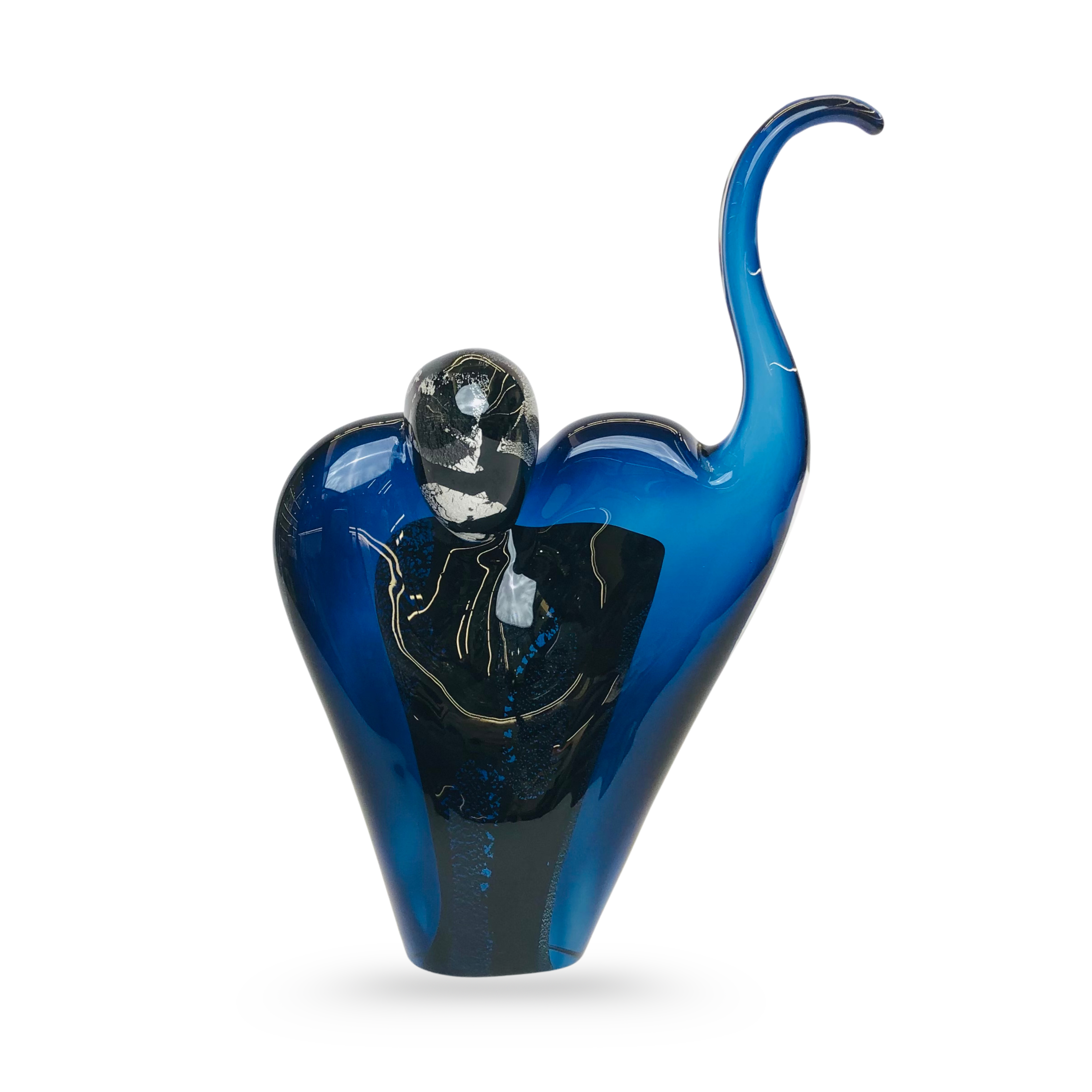 Blue & Black Abstract Crystal Glass Sculpture – Modern Decorative Art Accent