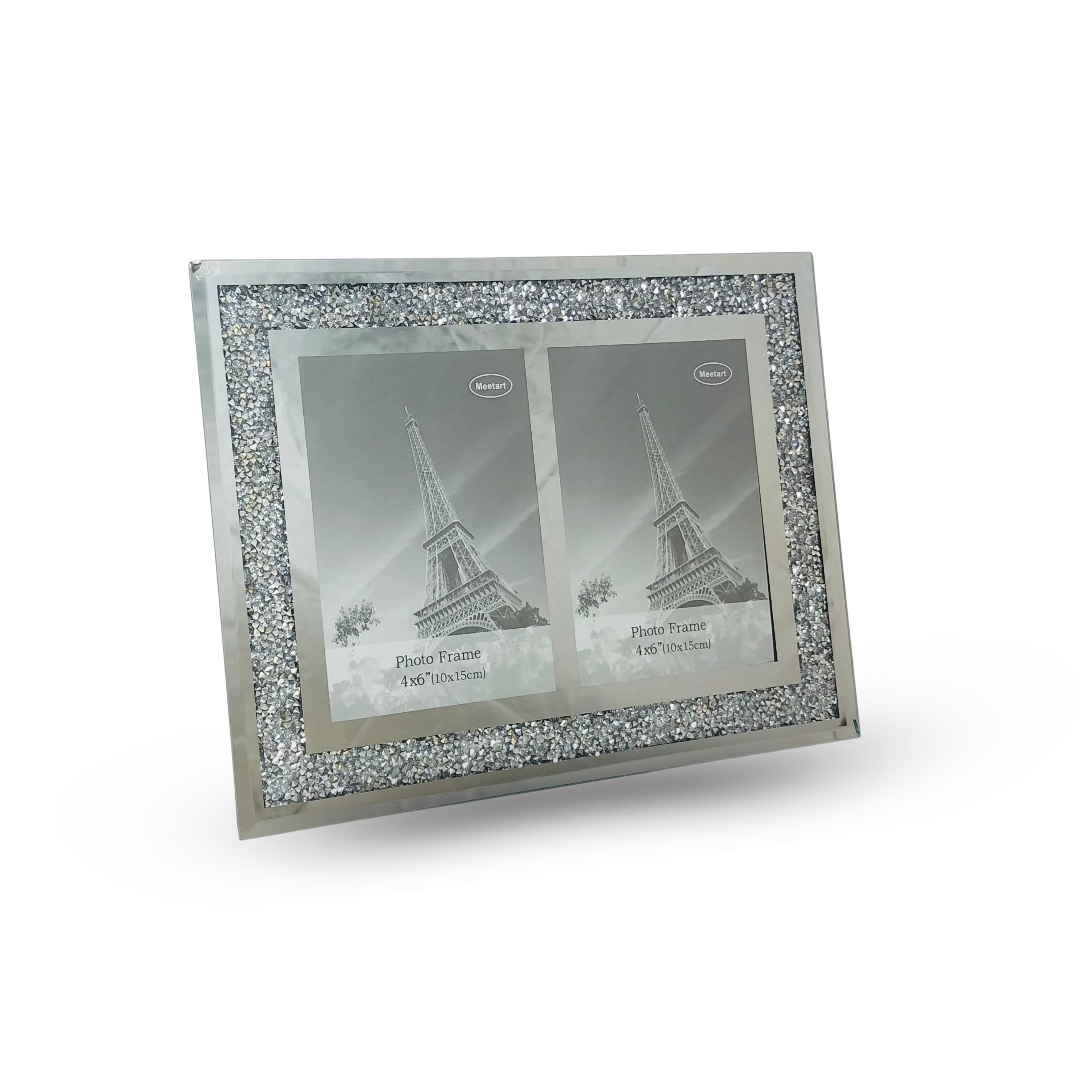Gleaming Silver Glitter Double Picture Frame