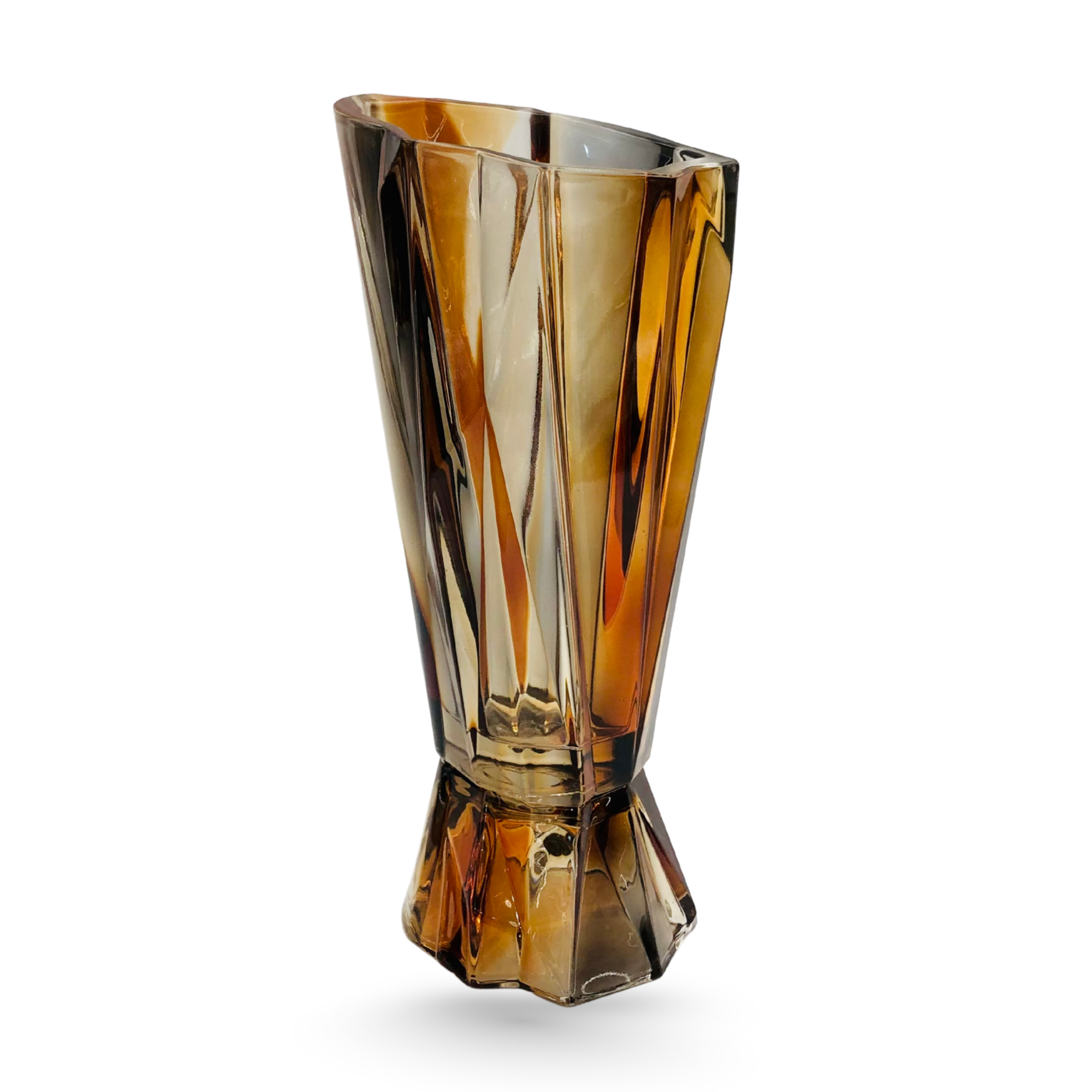 Radiant Amber Crystal Vase – Faceted Art Glass