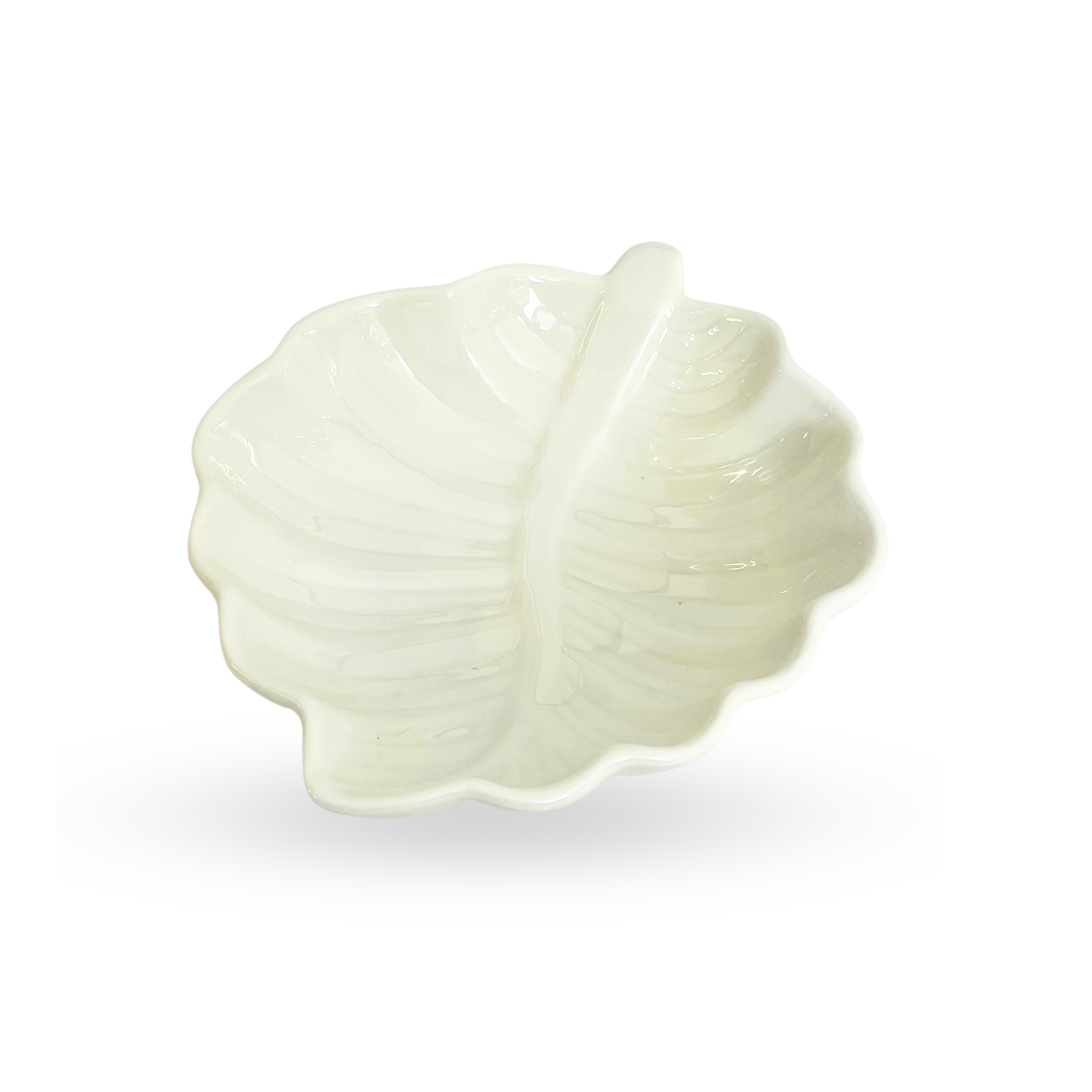 Serene Leaf – White Ceramic Multi-Purpose Bowl
