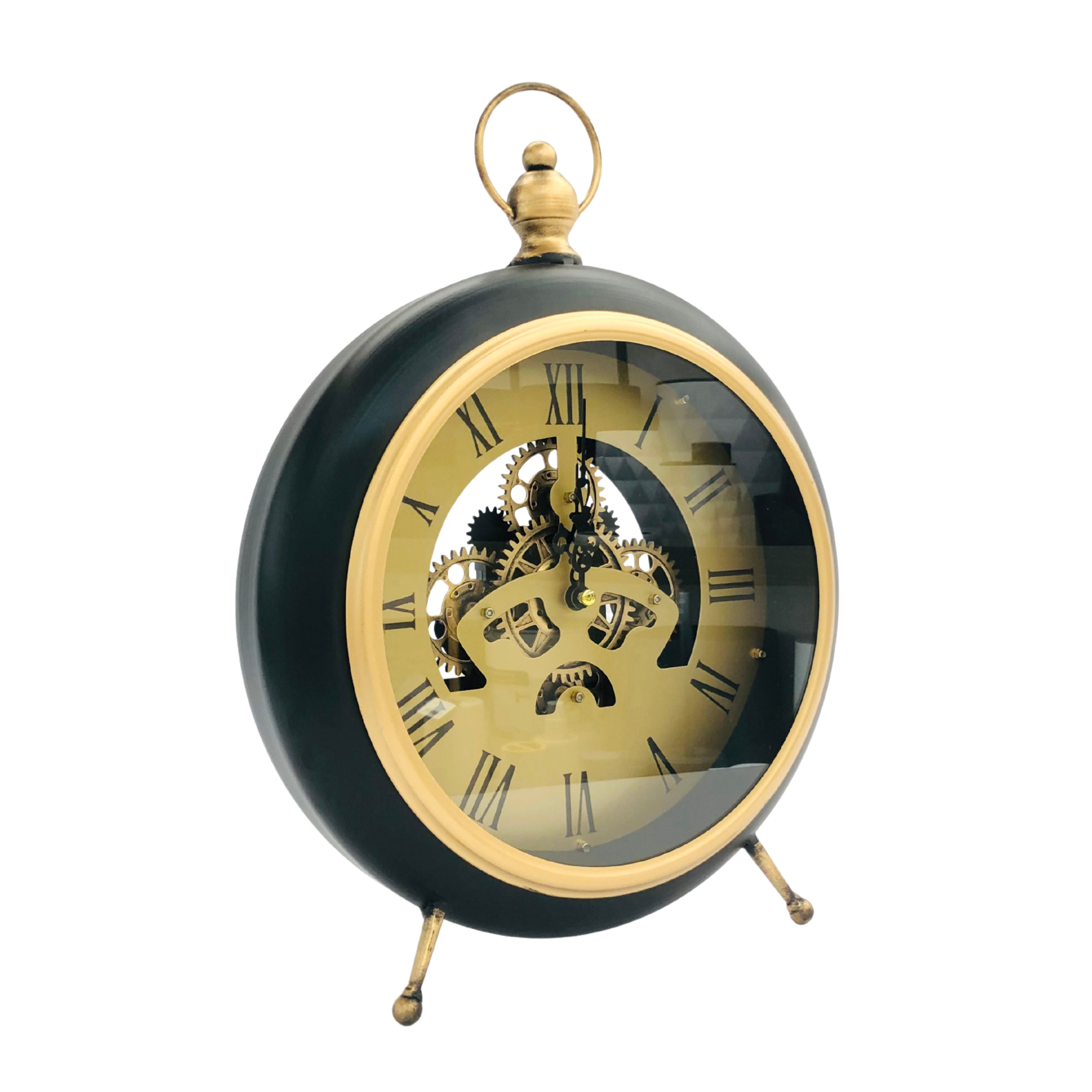 Classic Mechanical Desk Clock with Exposed Gears