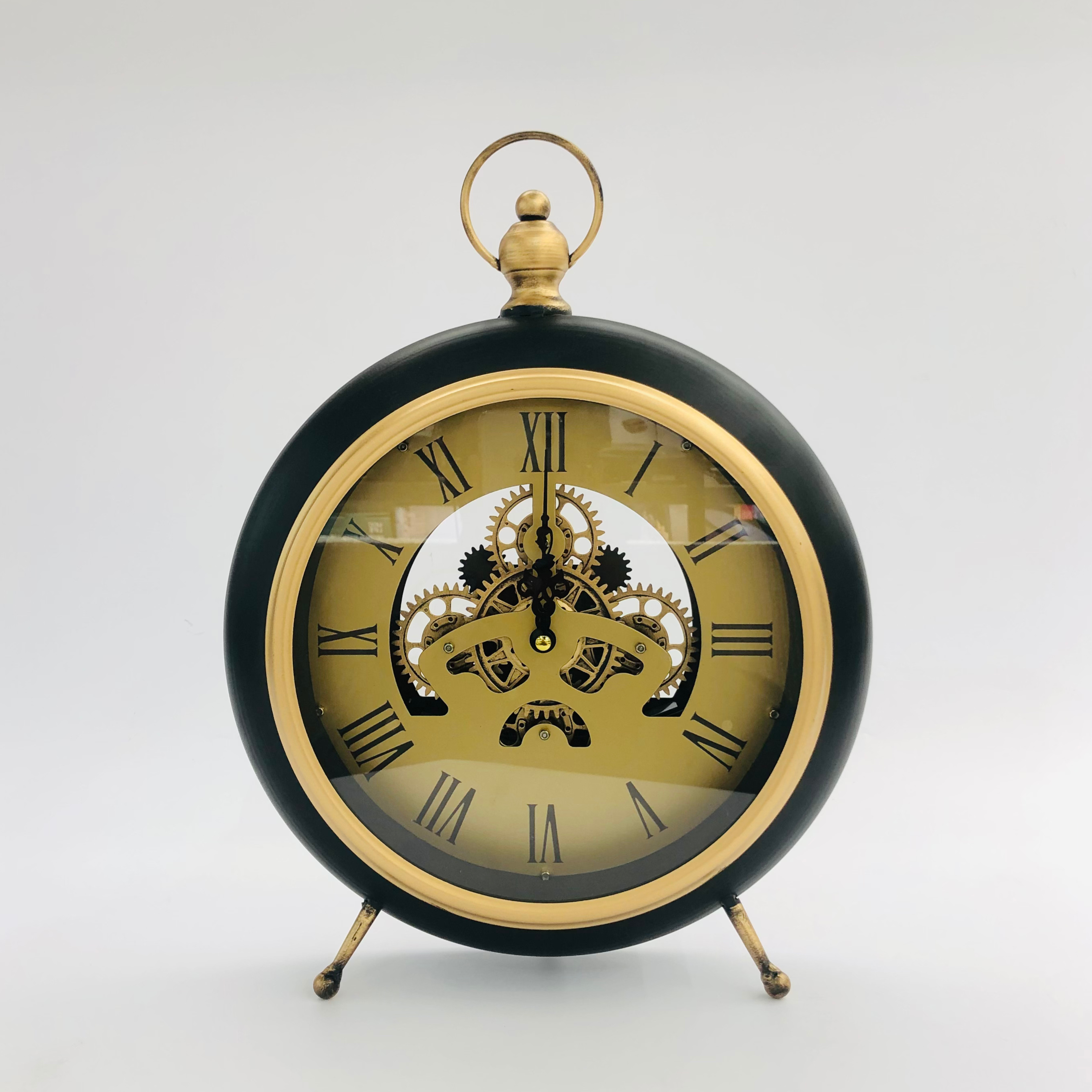 Classic Mechanical Desk Clock with Exposed Gears