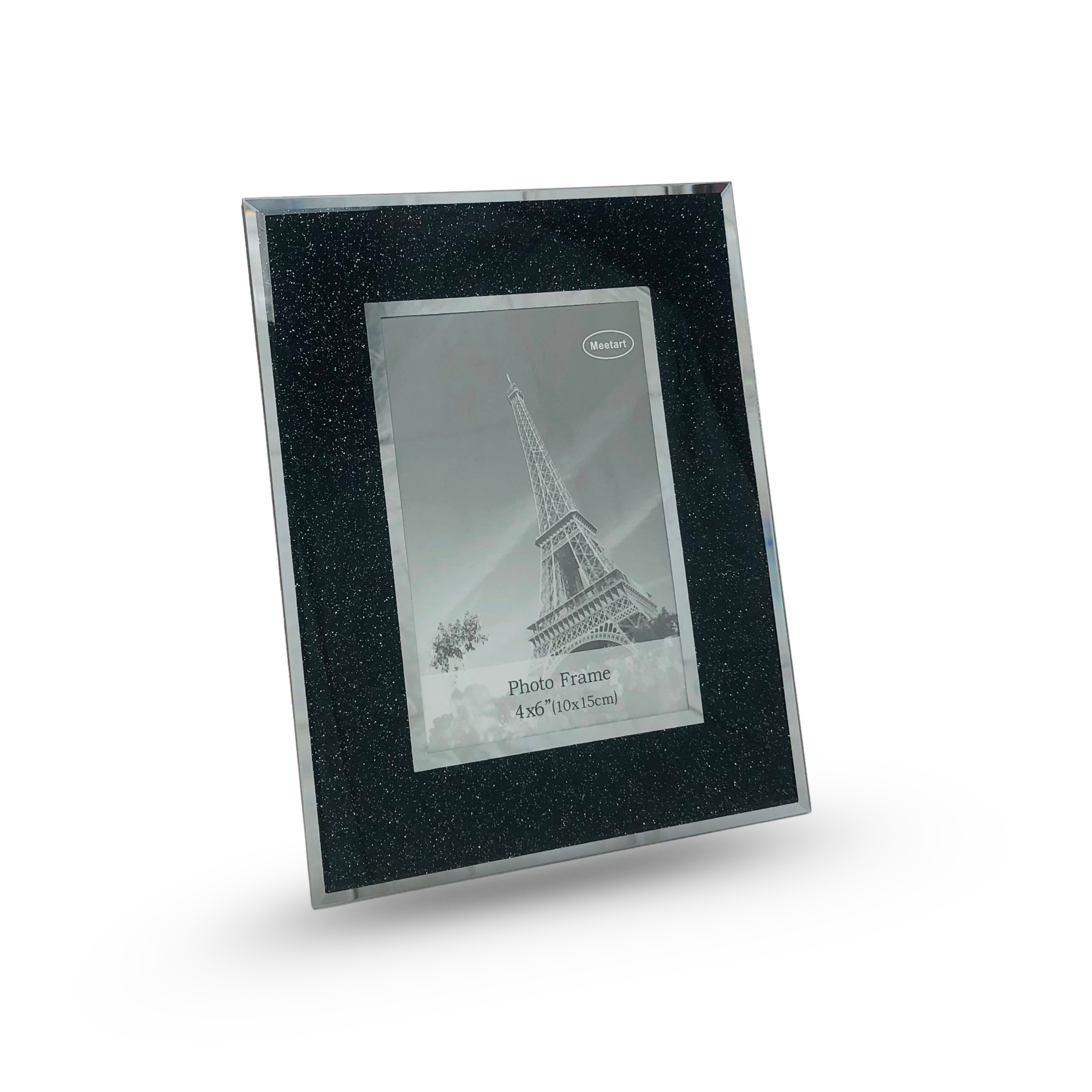 Lustrous Black Glitter Glass Photo Frame