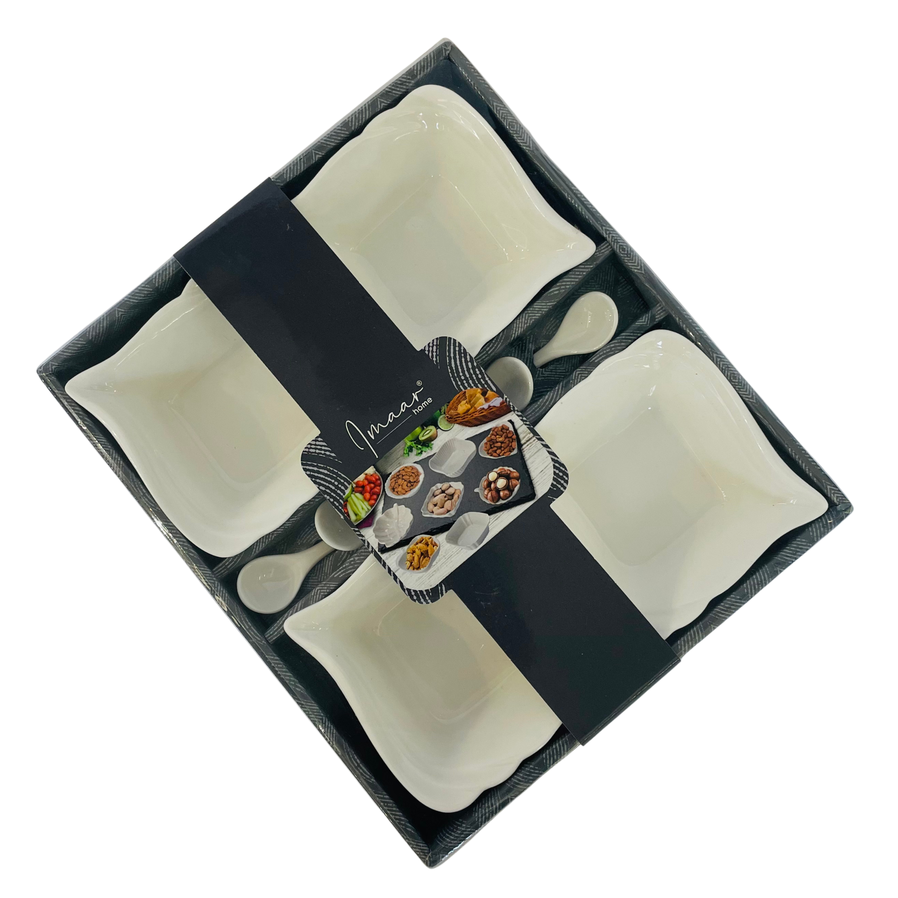 Classic Serve – White Ceramic Bowl with Spoon - Set Of 8