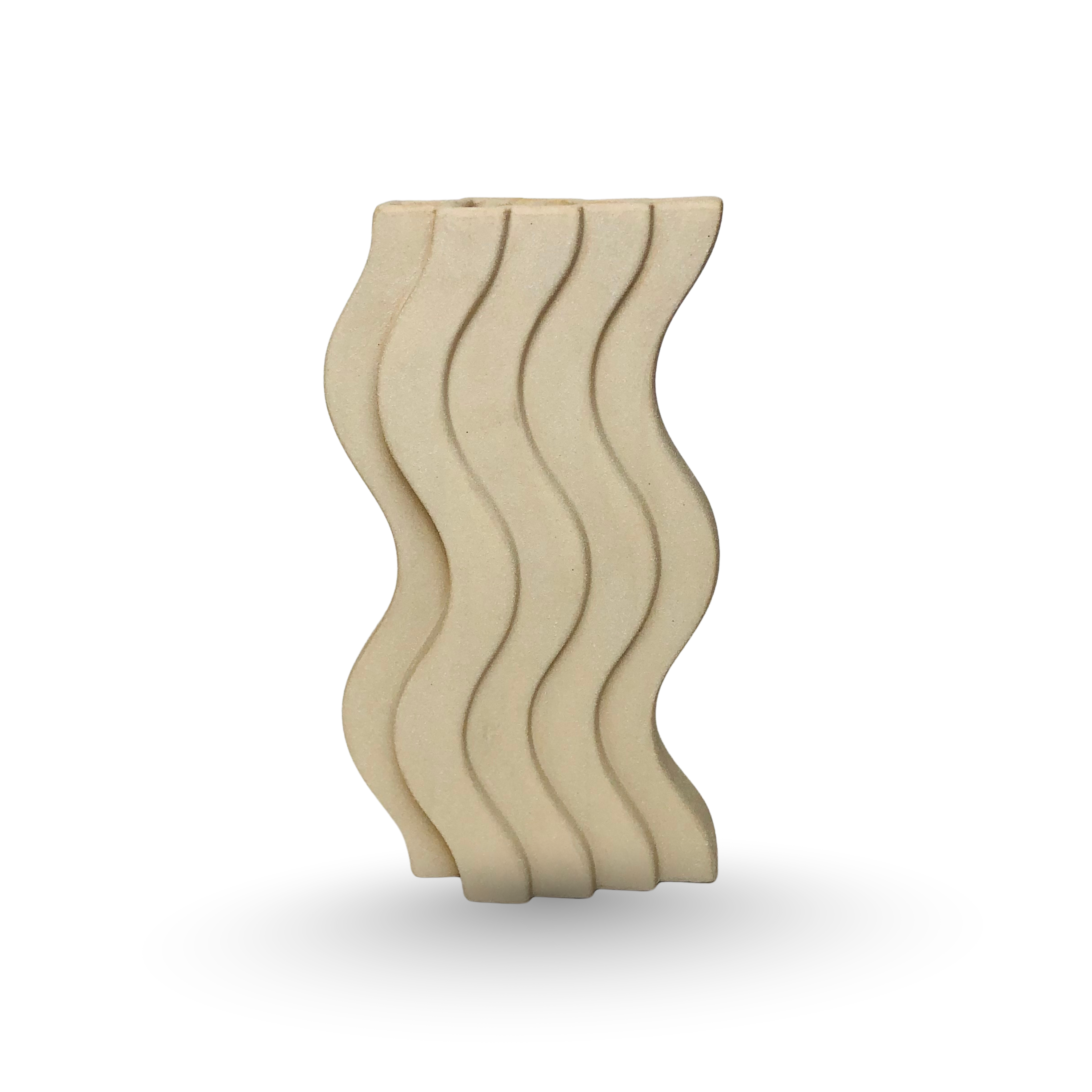 Modern Wave Design Ceramic Vase – Minimalist Beige Finish