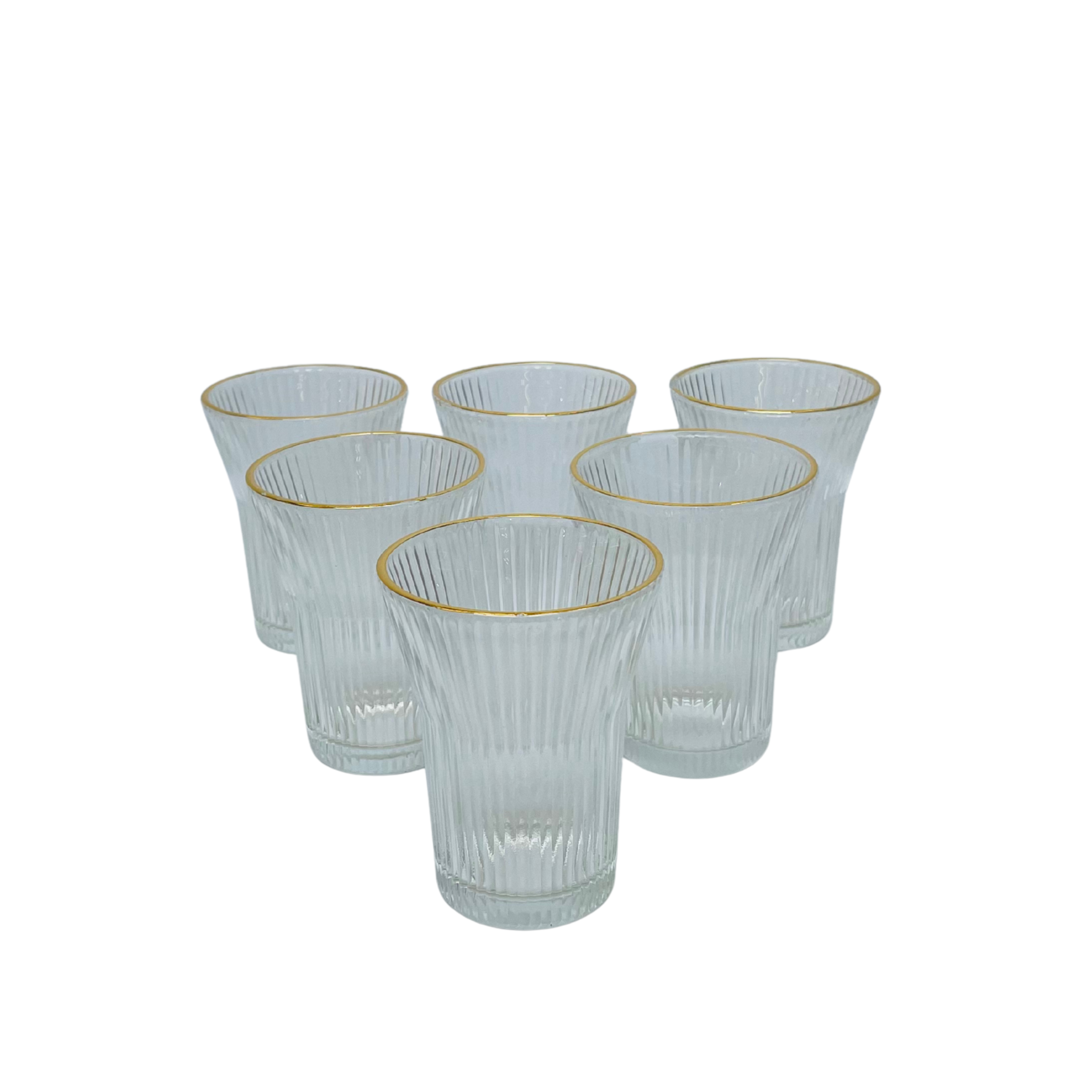 Crystal Royale – Golden Ribbed Glass Beverage Dispenser with 6 Glasses