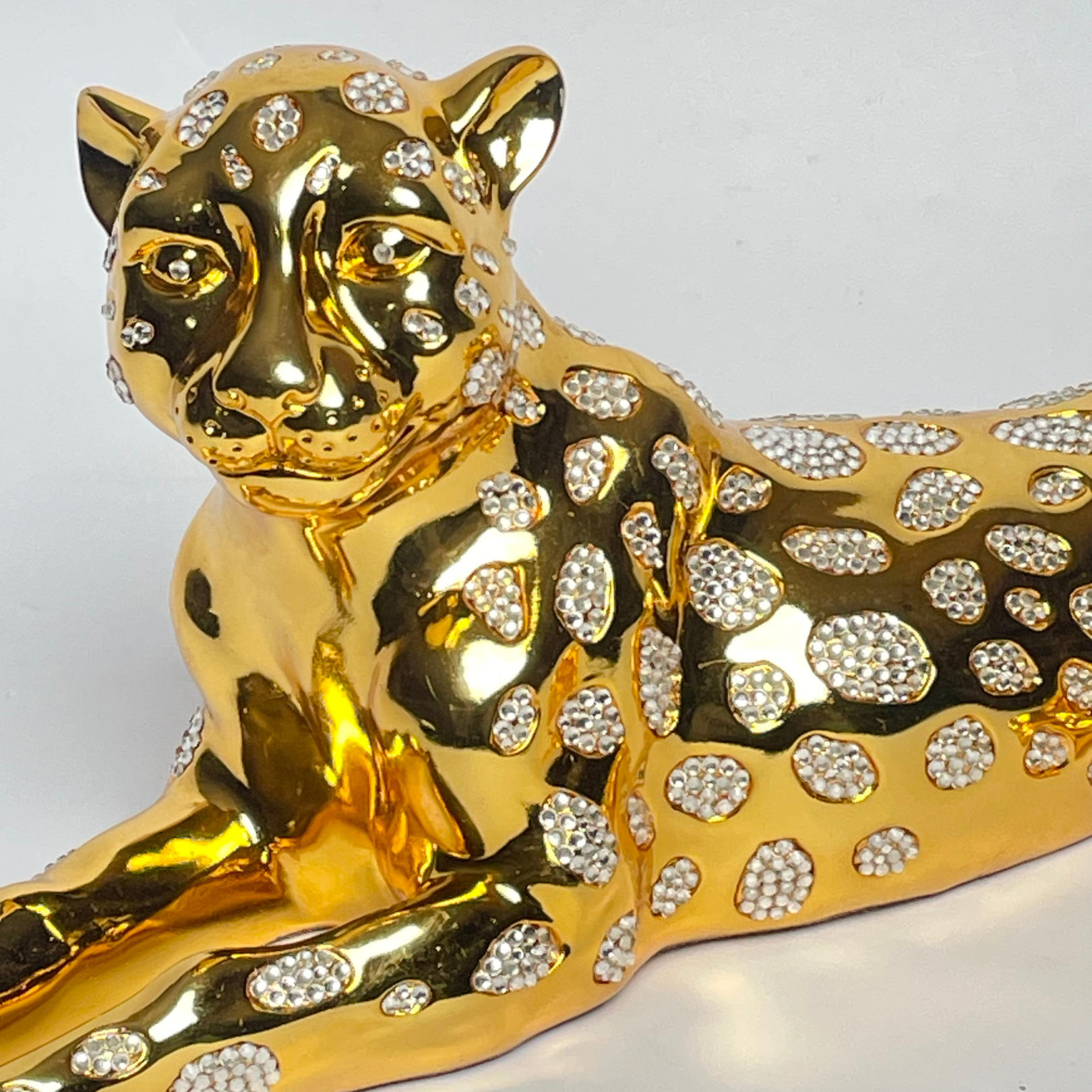 Gold & Crystal Spotted Leopard Sculpture