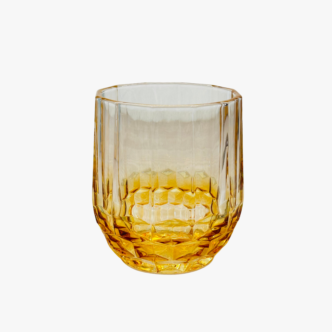 Modern Amber & Blue Faceted Glass Set of 6