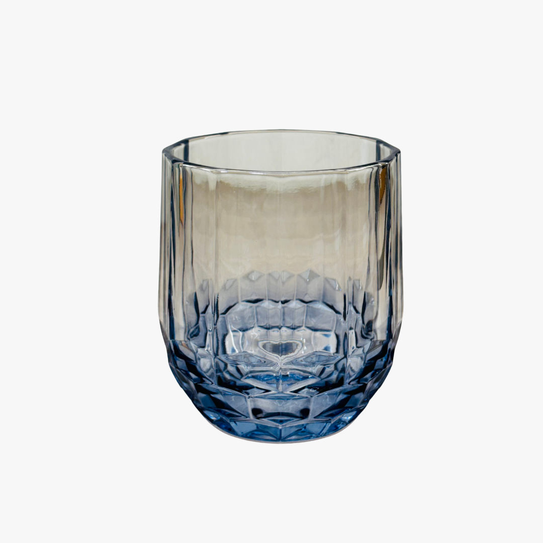 Modern Amber & Blue Faceted Glass Set of 6