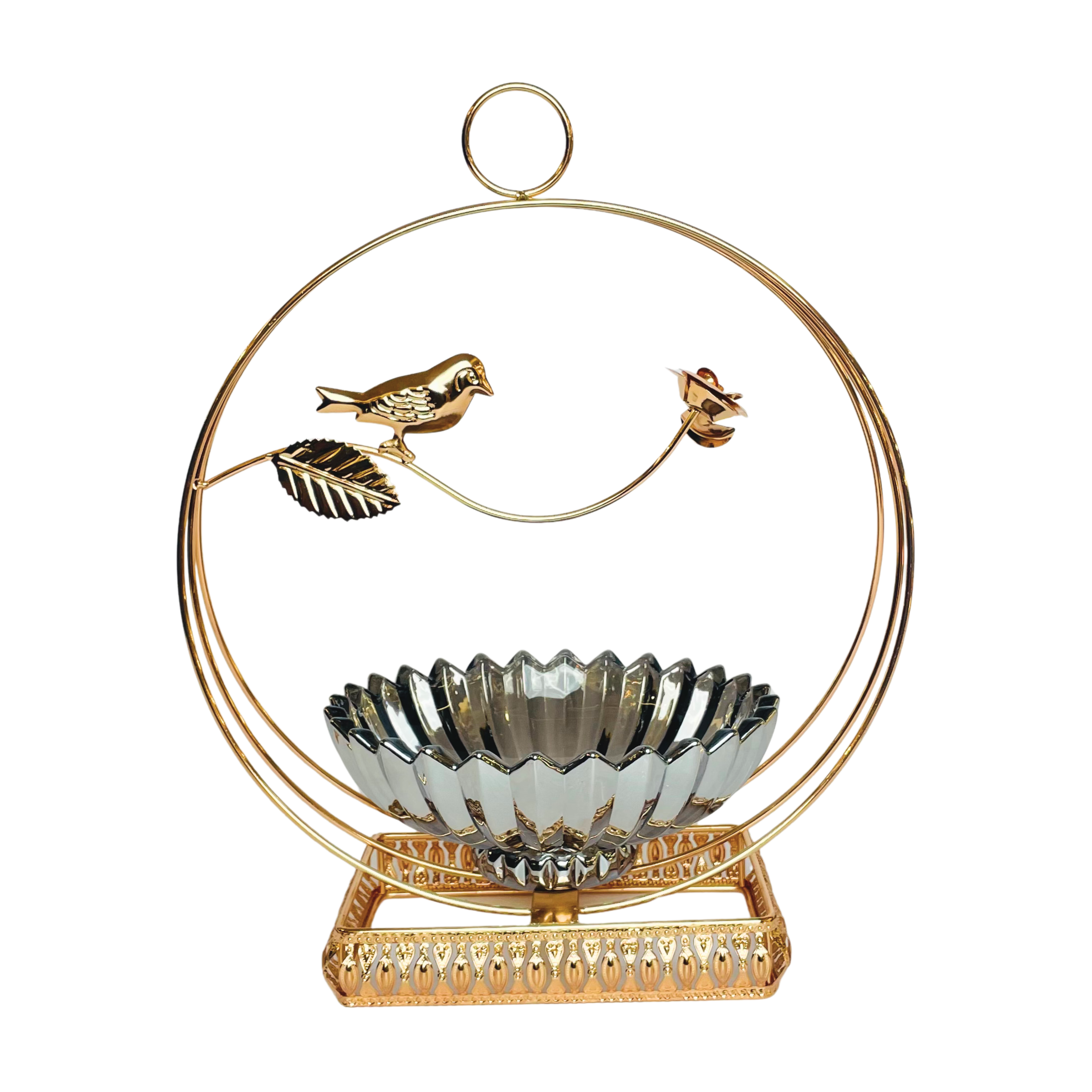 Golden Bird Decorative Bowl with Stand