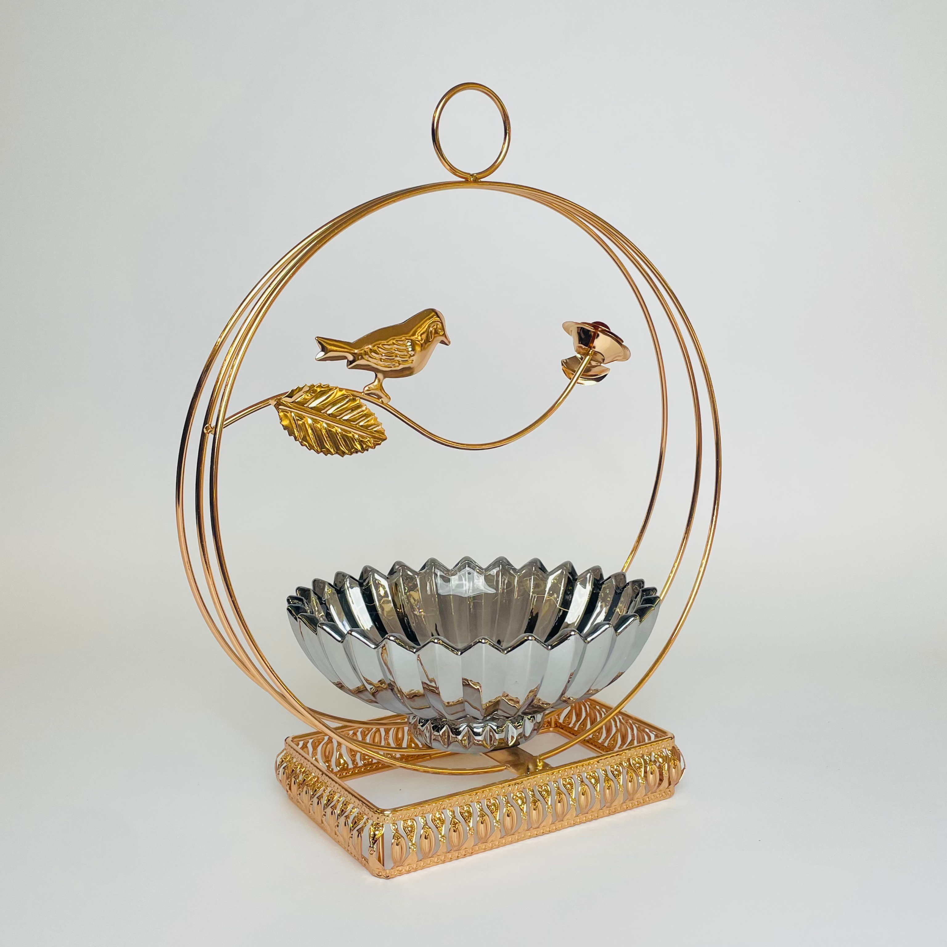 Golden Bird Decorative Bowl with Stand