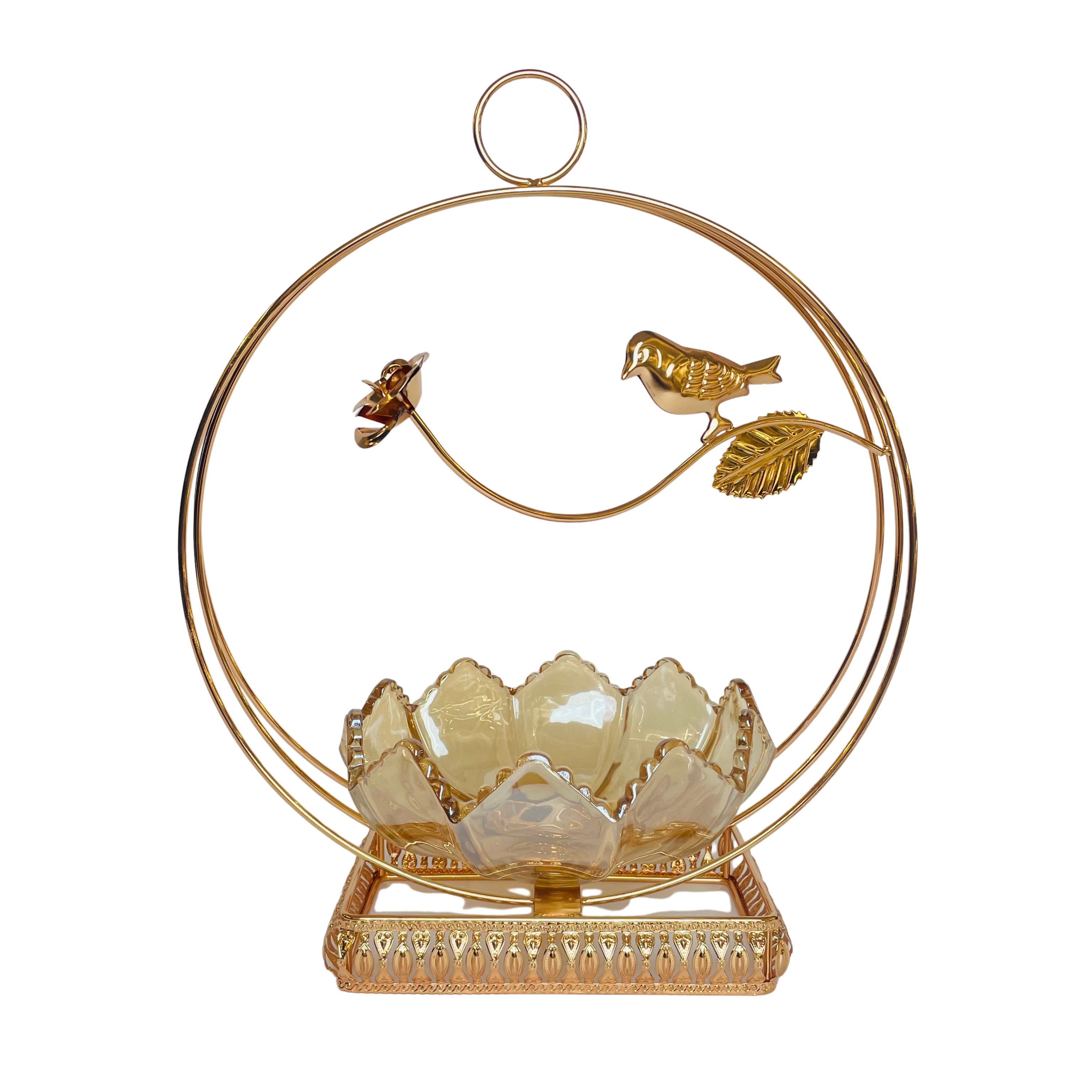 Majestic Bird Glow Bowl with Golden Stand