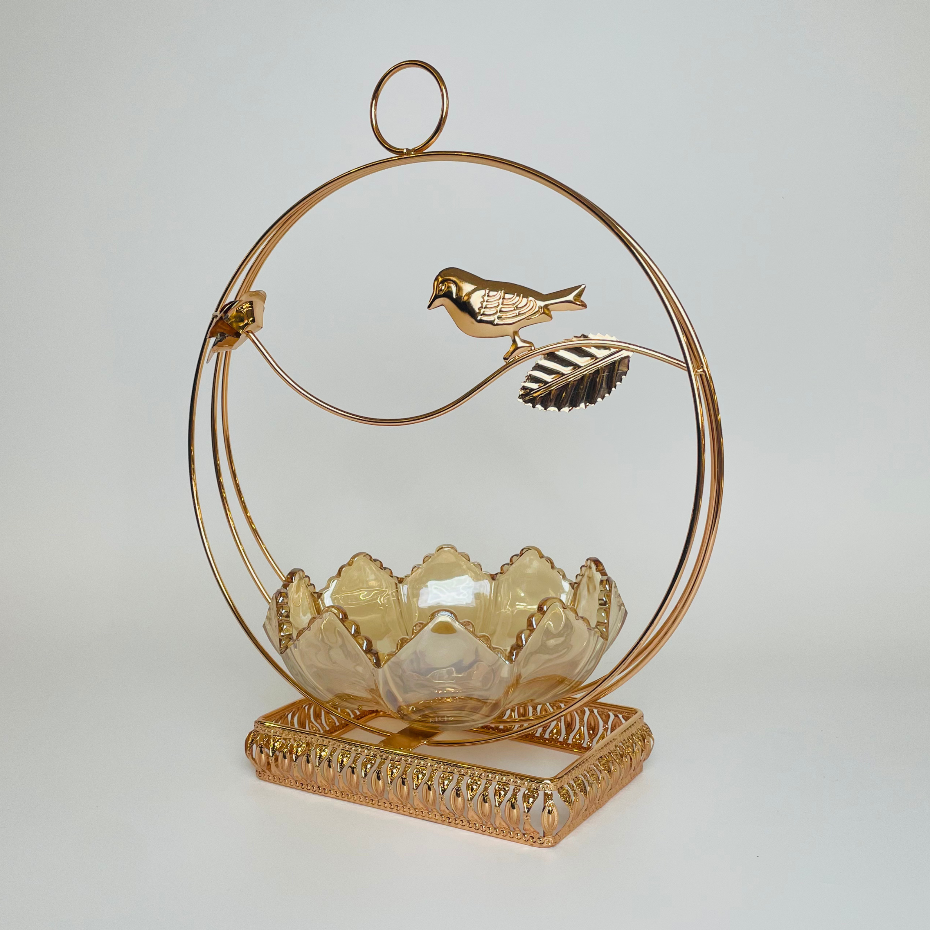 Majestic Bird Glow Bowl with Golden Stand