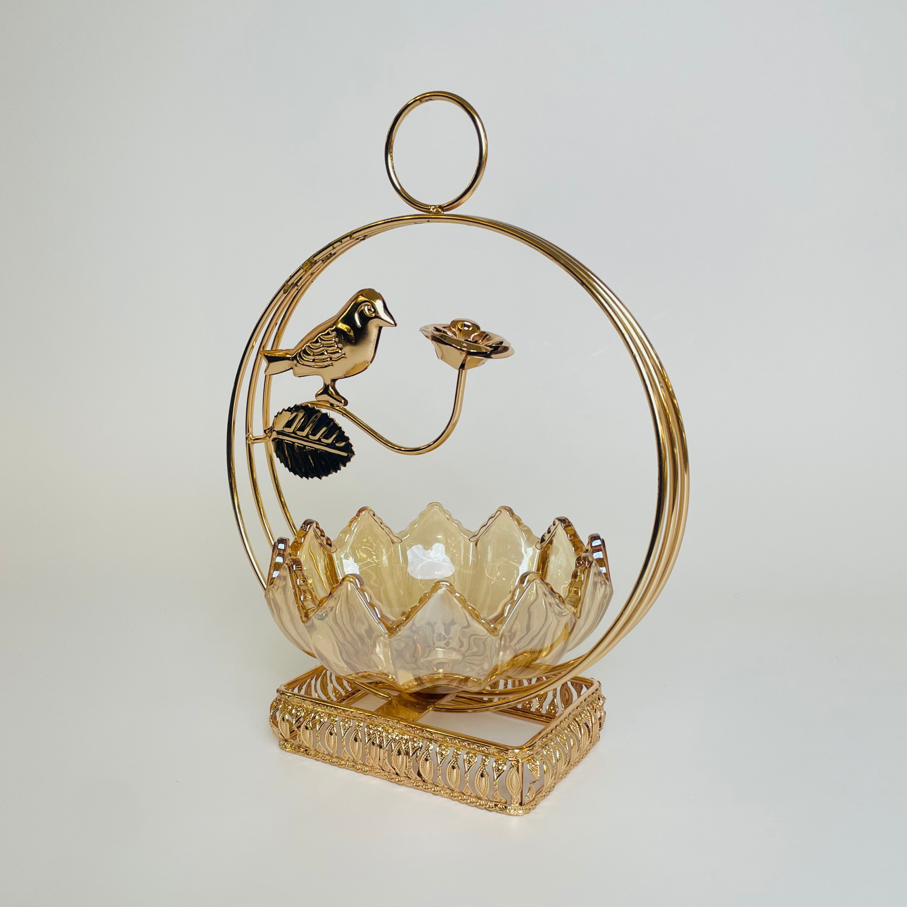 Majestic Bird Glow Bowl with Golden Stand