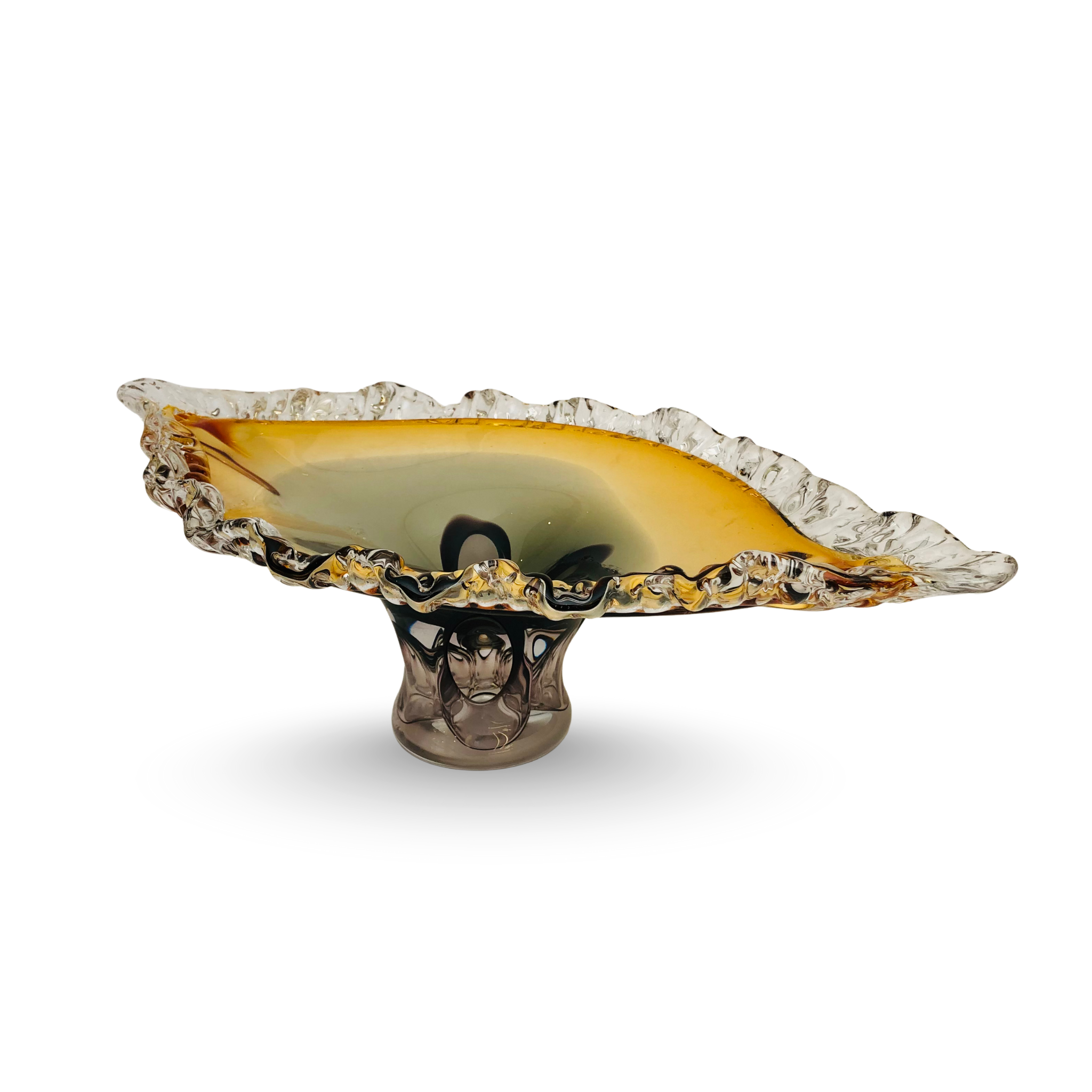 Golden Crest – Luxury Amber & Crystal Glass Centerpiece Bowl