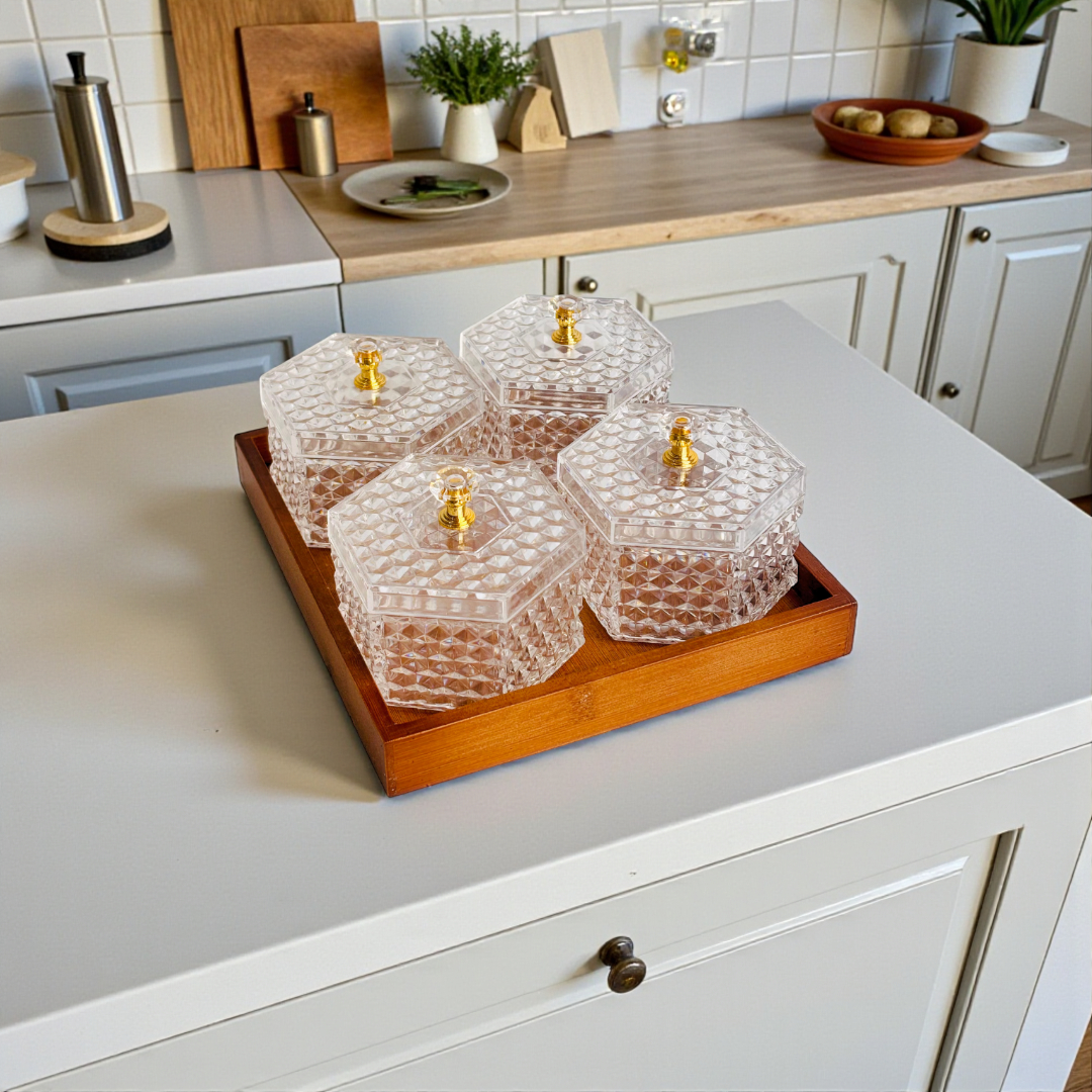 Elegant 4Pc Glass Jar With Tray