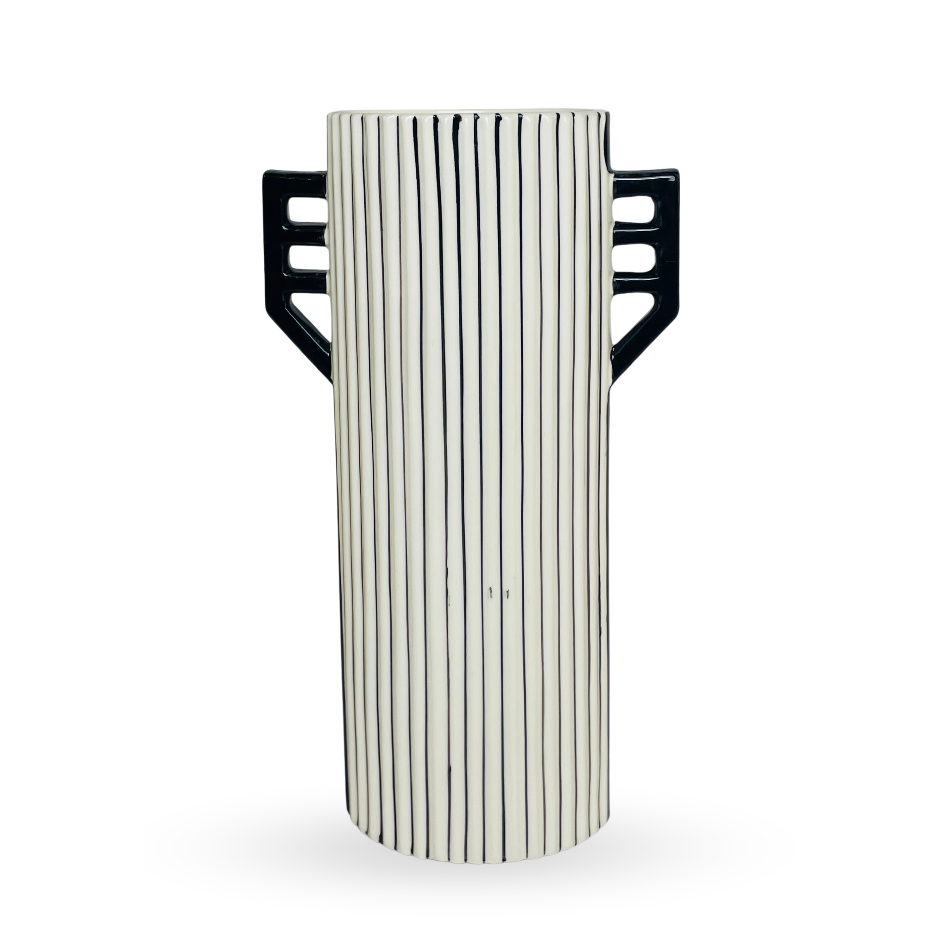 Modern Striped Ceramic Vase with Dual Handles