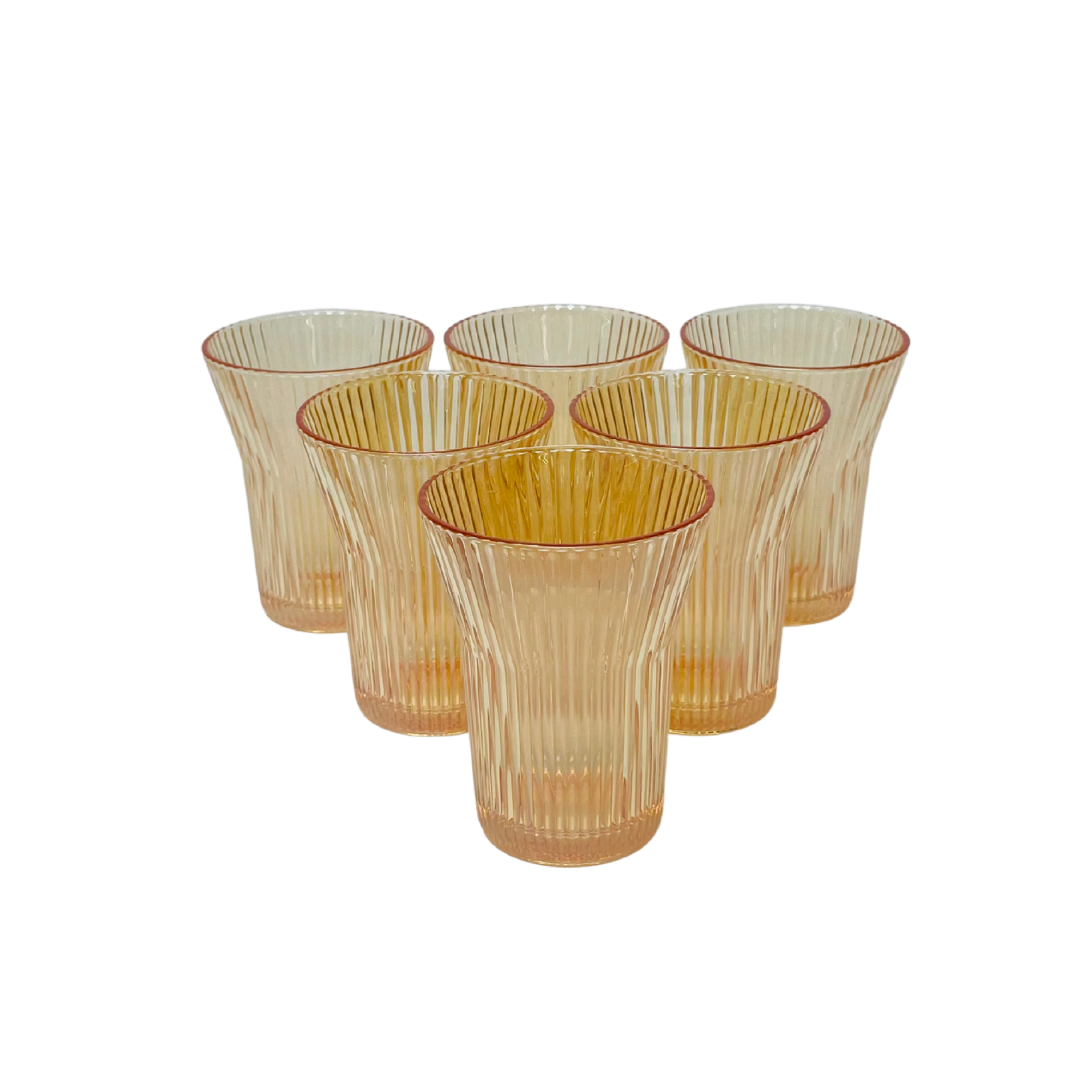 Crystal Royale – Golden Ribbed Glass Beverage Dispenser with 6 Glasses