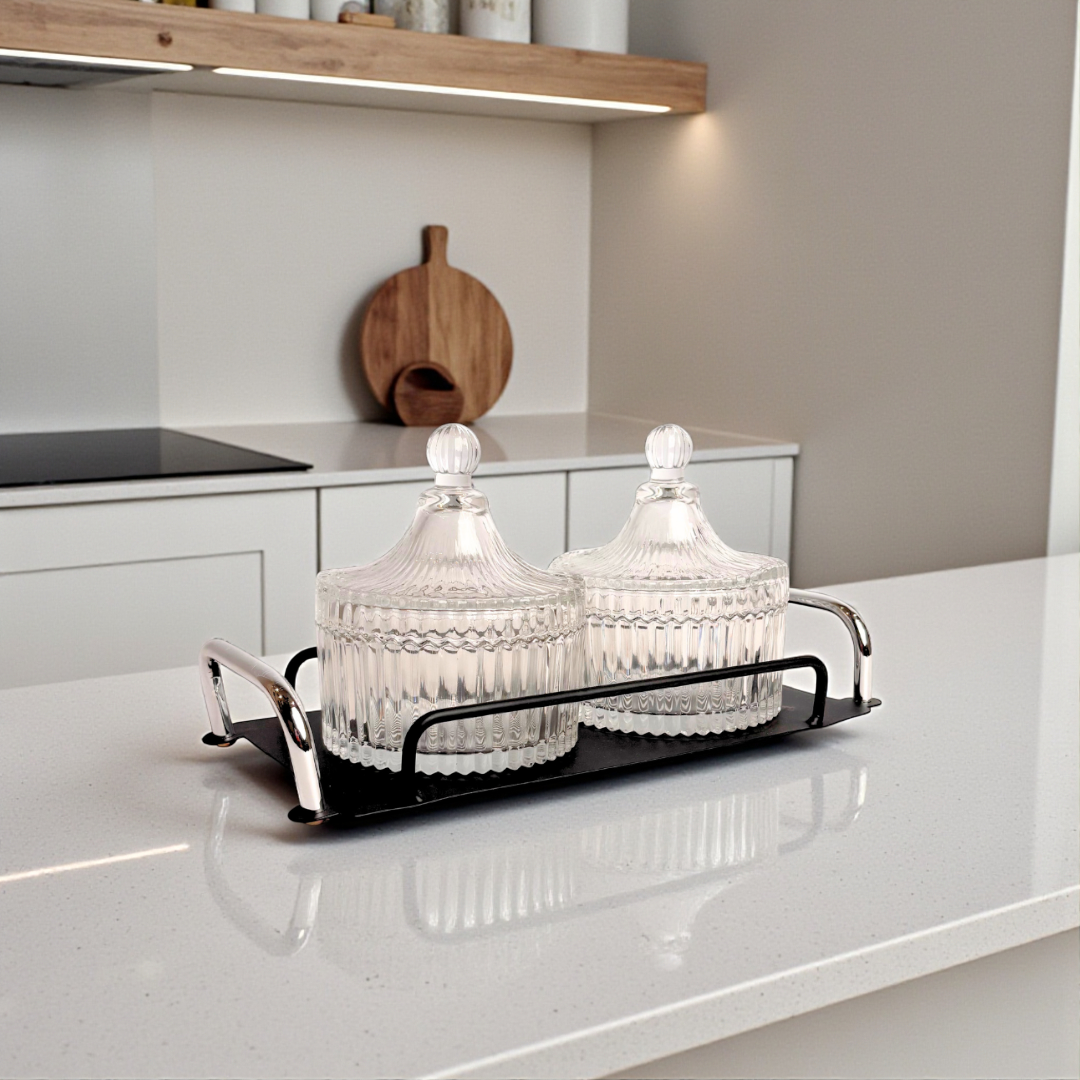 Opulent 2Pc Glass Jar With Tray