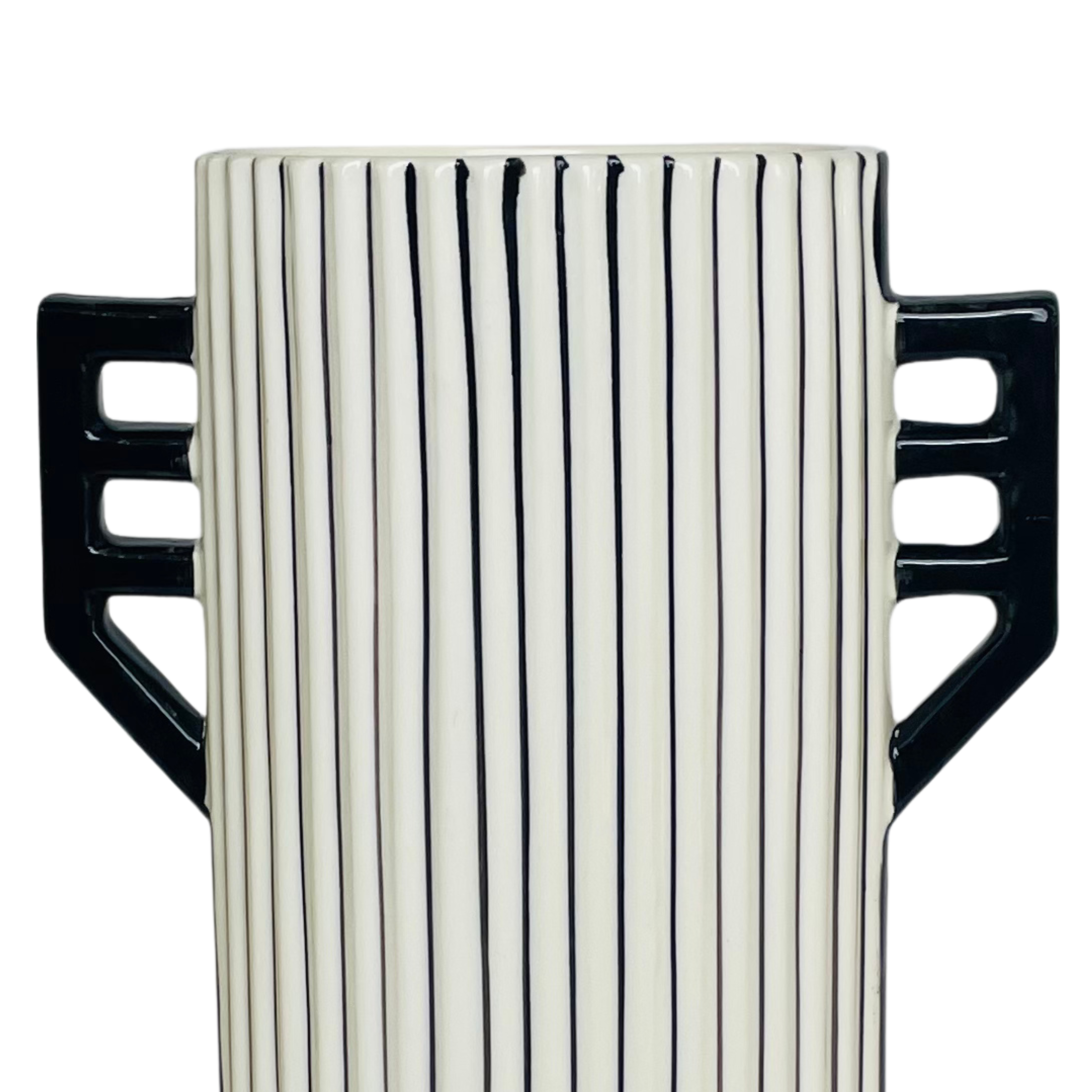 Modern Striped Ceramic Vase with Dual Handles
