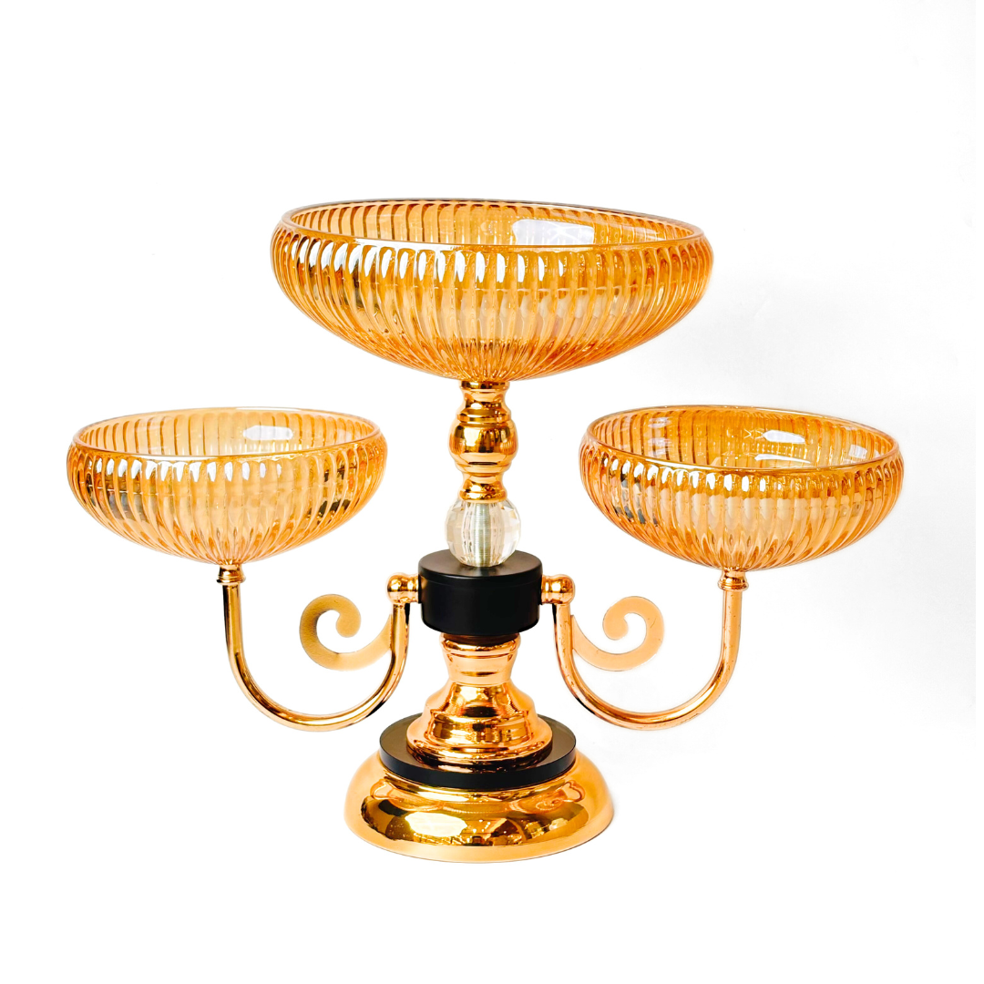 Royal Golden Trio – 3 Bowl Decorative Centerpiece